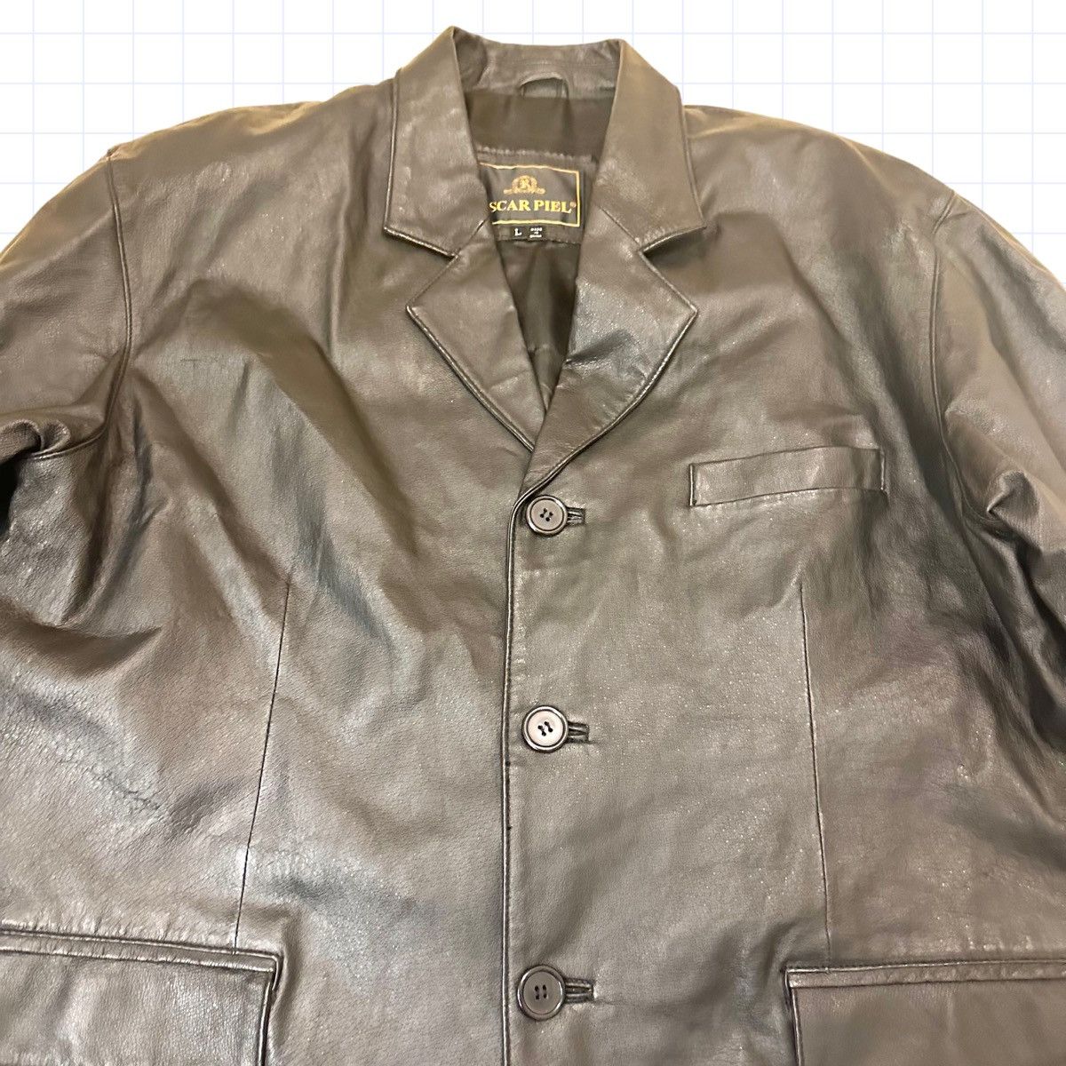 Oscar Piel × Vintage Black Leather Blazer Large Opium lol Size 42R - 3 Thumbnail