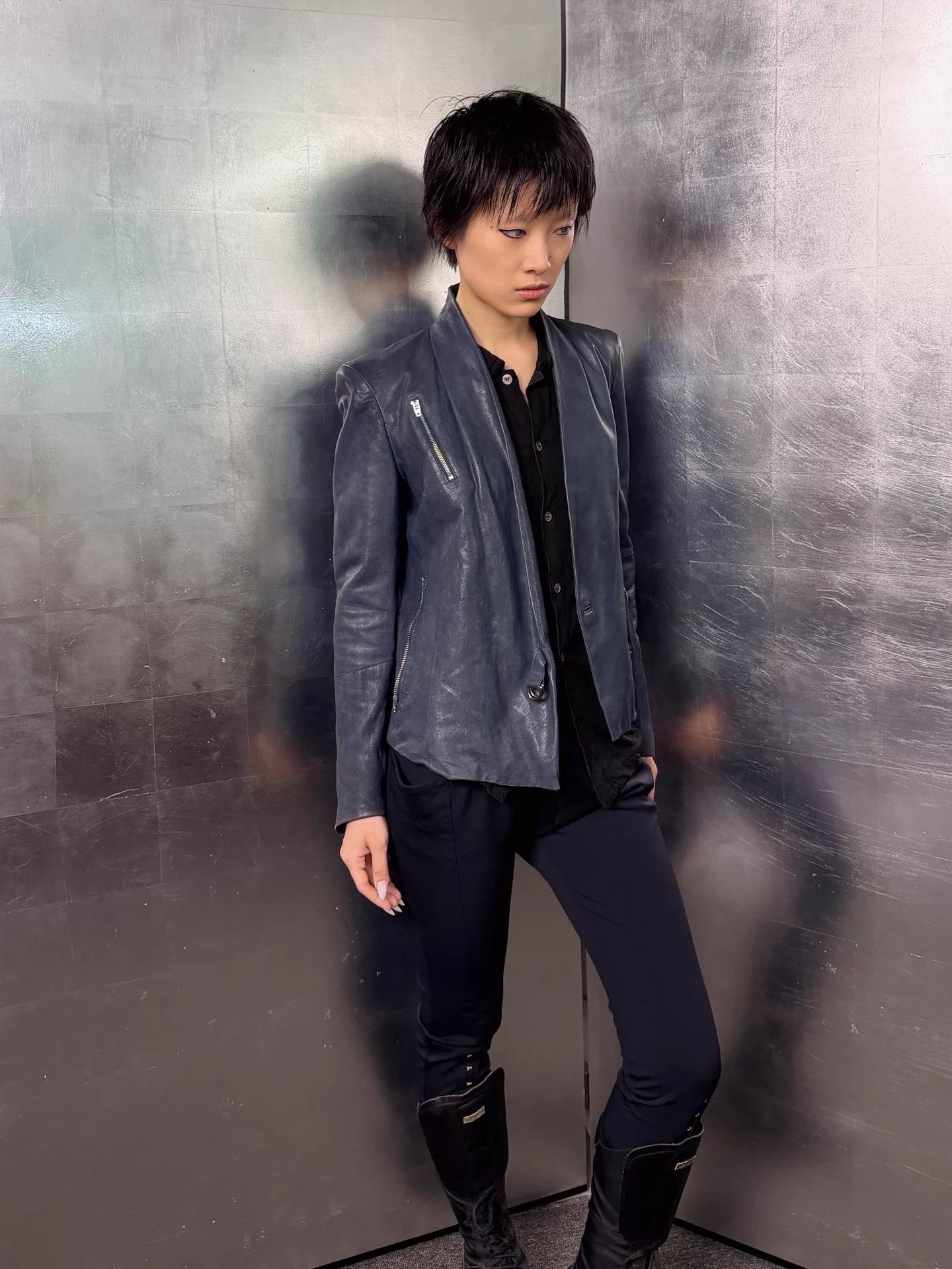 Helmut Lang Helmut Lang Graphite Blue Industrial Leather Jacket S Size S / US 4 / IT 40 - 2 Thumbnail