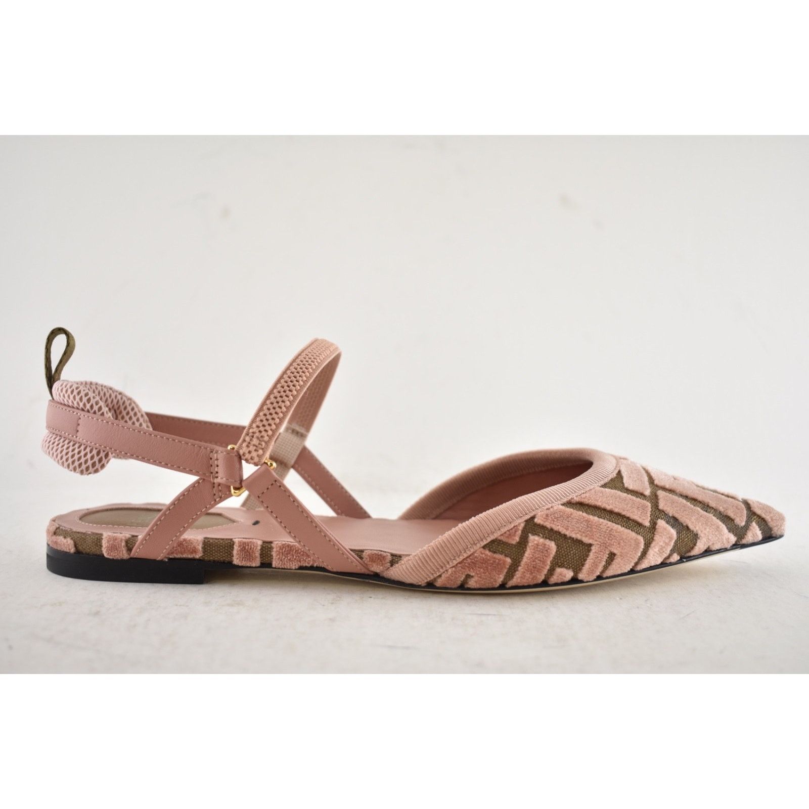 Fendi Fendi Colibri Lite Pink Beige Velvet FF Logo Flats 37.5 Size US 7.5 / IT 37.5 - 2 Thumbnail