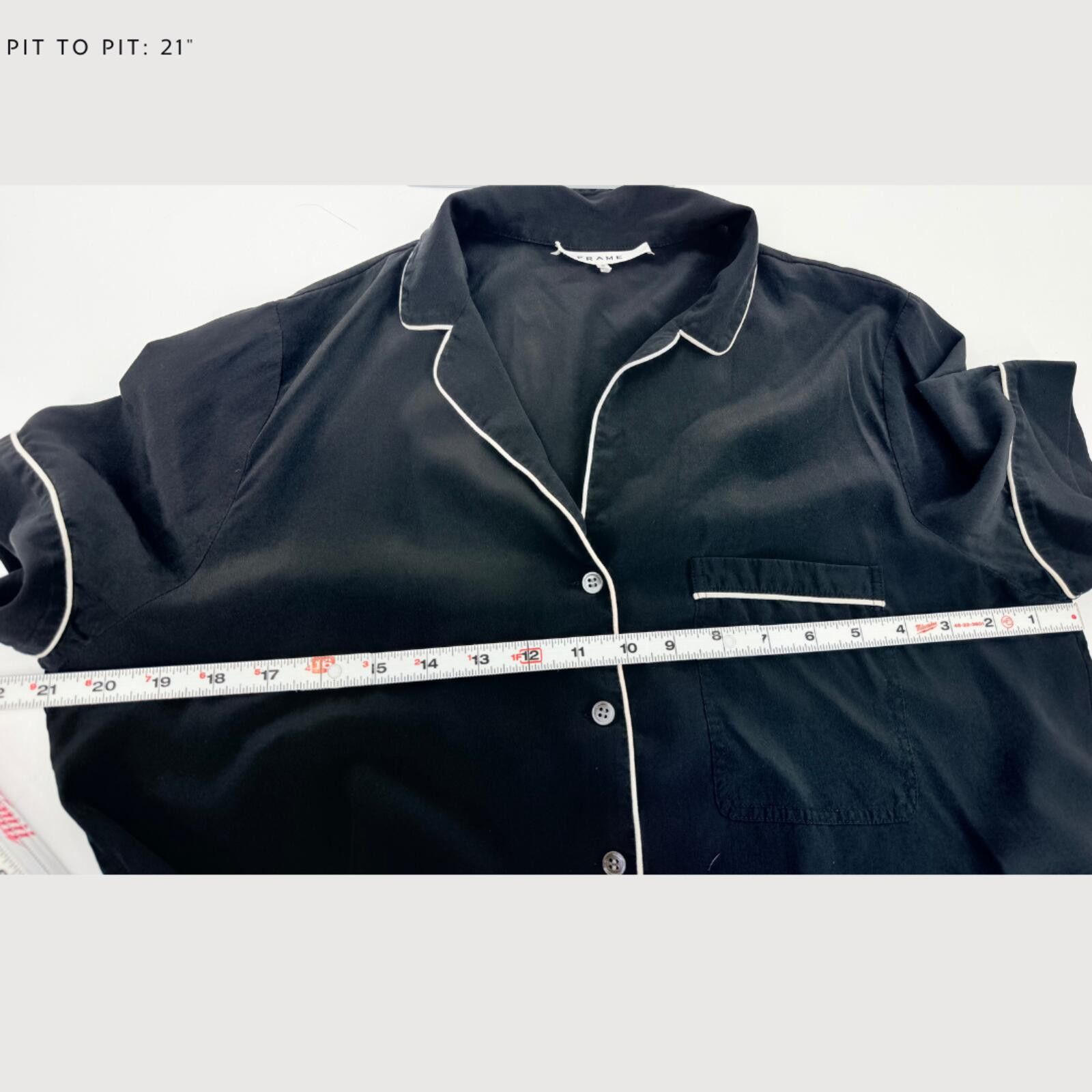 Frame FRAME Silk Pajama Blouse Noir Multi Black Button Up M Size M / US 6-8 / IT 42-44 - 7 Thumbnail