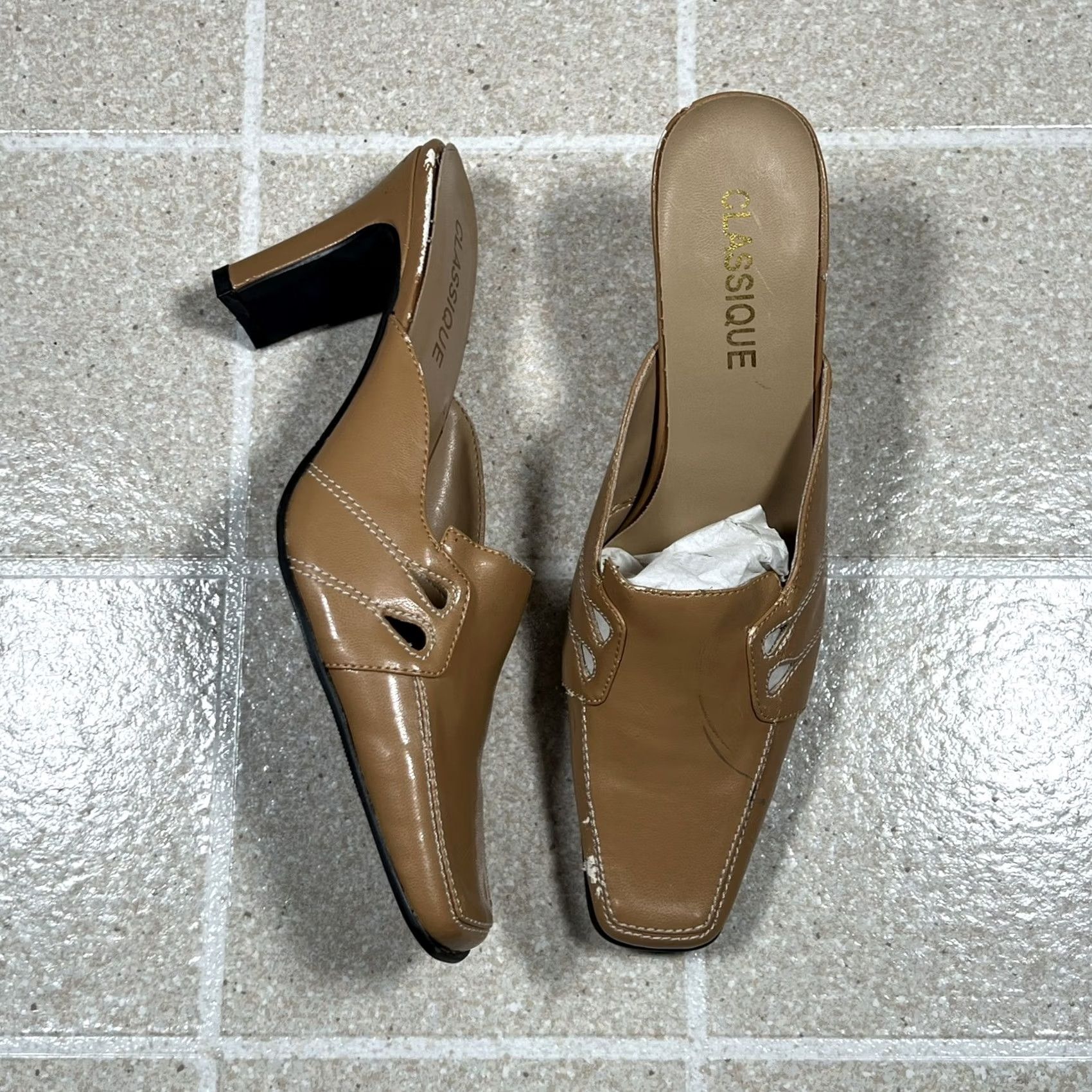 Vintage Classique Slingback Heel Women Beige Faux Leather Size 7.5 8? (Note: Original specifies US Shoe Size 7.5; use consistent sizing) Size US 8 / IT 38 - 2 Thumbnail