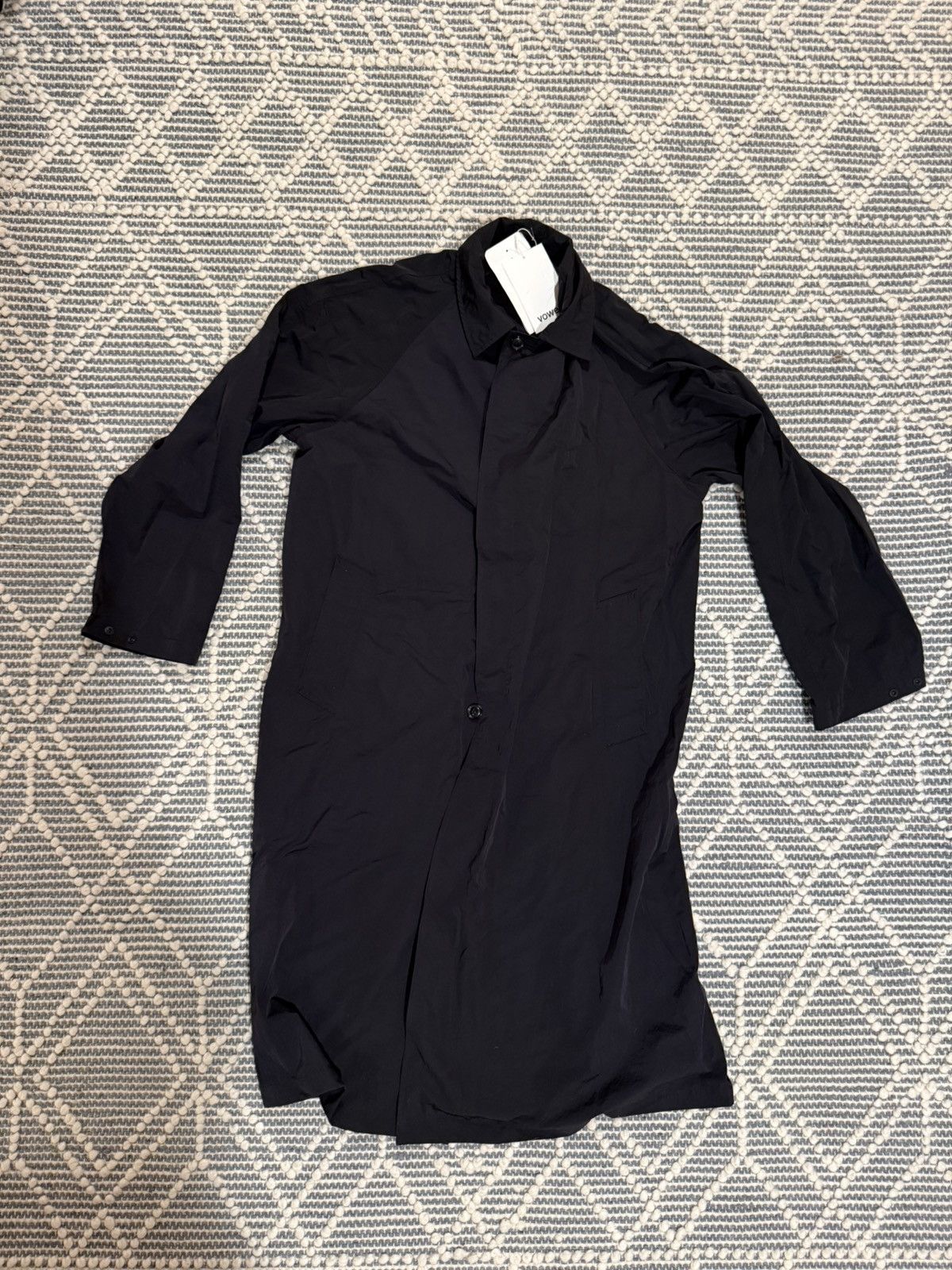 Vowels black long overcoat jacket nylon