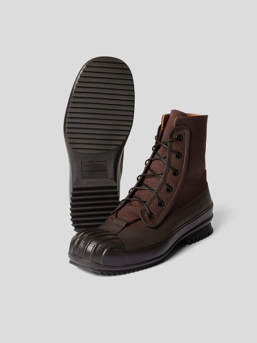 image of Maison Margiela Rubber Toe Leather And Canvas Boot in Brown, Men's (Size 11)