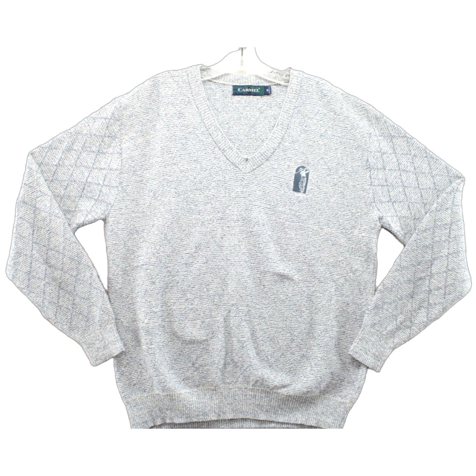 Vintage Carmel Golf Sweater Men's Medium Grey V Neck Logo Preppy Old School Pullover Knit Wool Cotton Nylon All Seasons Golf Mens Size US M / EU 48-50 / 2 - 1 Thumbnail