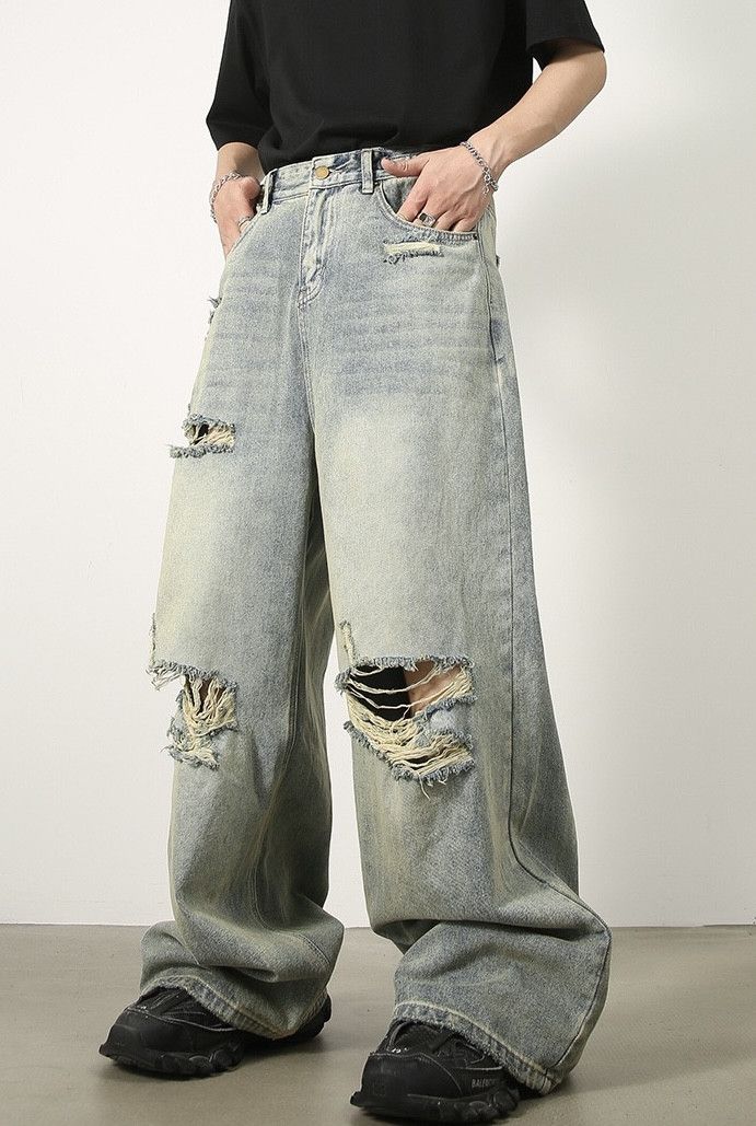 Jean Baggy Distressed Denim Jeans Size US 31 - 1 Thumbnail