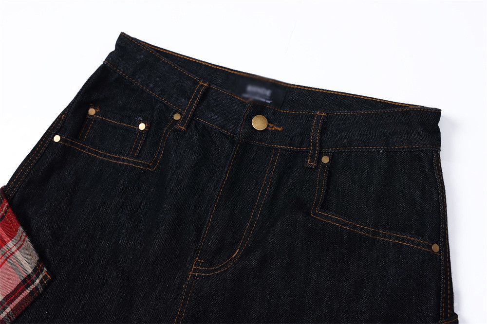Japanese Brand × Jean Men's street contrast plaid pocket loose cargo denim shorts Size US 32 / EU 48 - 4 Thumbnail
