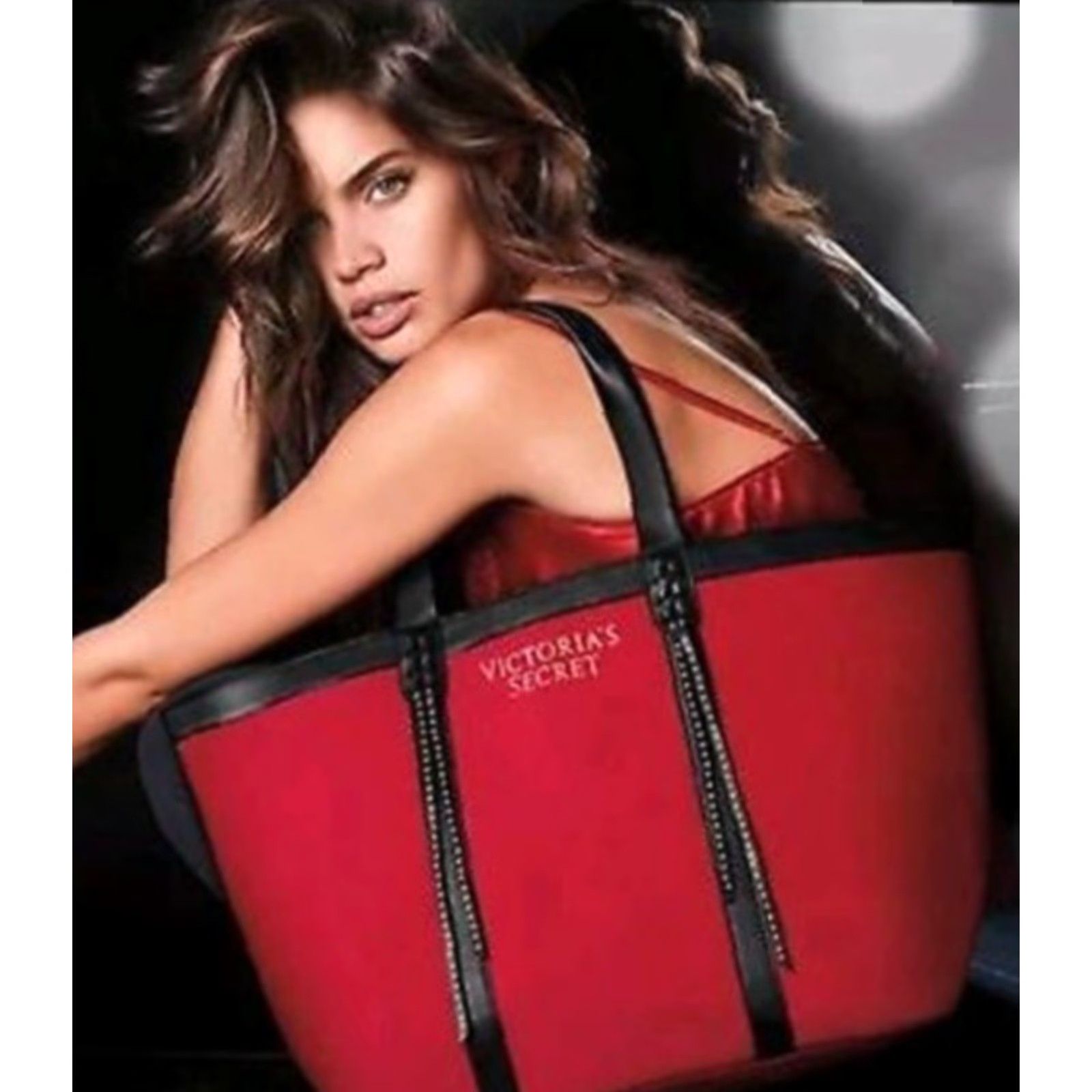 Victoria's Secret NWT Victoria's Secret Canvas Tote Beach Duffle Bag Red Black 23" X 13.5" X 7" Size ONE SIZE - 2 Thumbnail