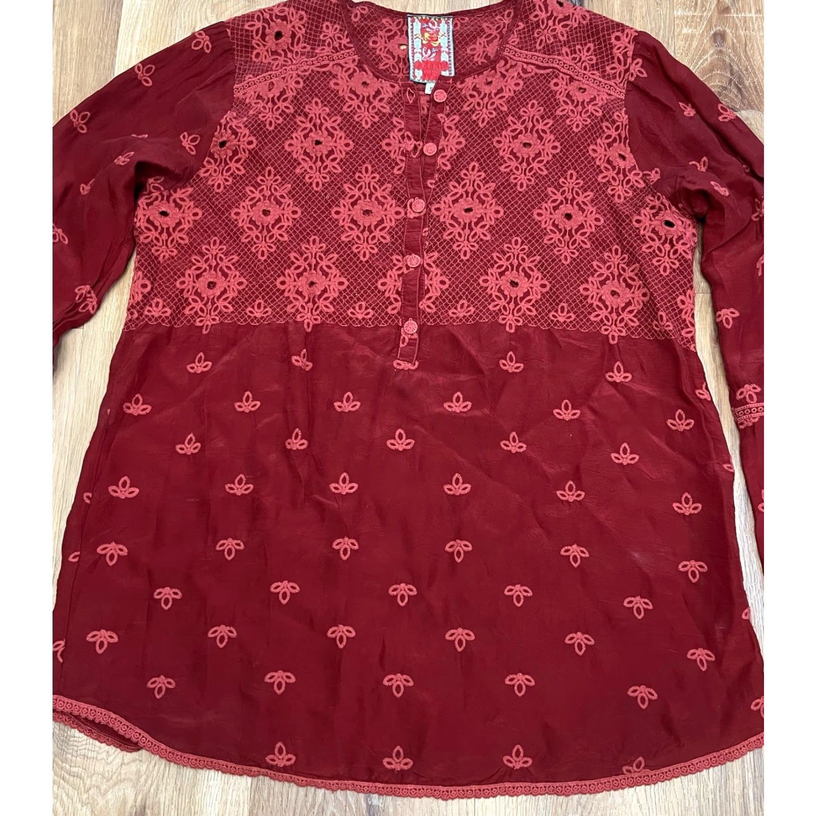 Johnny Was Johnny Was Blouse Womens S Red Floral Cotton Ruffle Sleeve Size S / US 4 / IT 40 - 4 Thumbnail