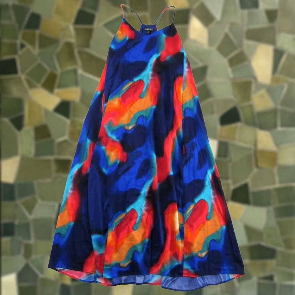 Nicole Miller Nicole Miller Blue Orange Green Tie Dye Silky Long Maxi Tank Slip Dress L Size L / US 10 / IT 46 - 1 Thumbnail