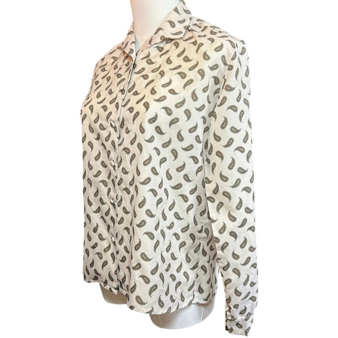 Handmade VTG 90s White Green Paisley Top Cloth Button Whimsigoth Boho Size M / US 6-8 / IT 42-44 - 10 Thumbnail
