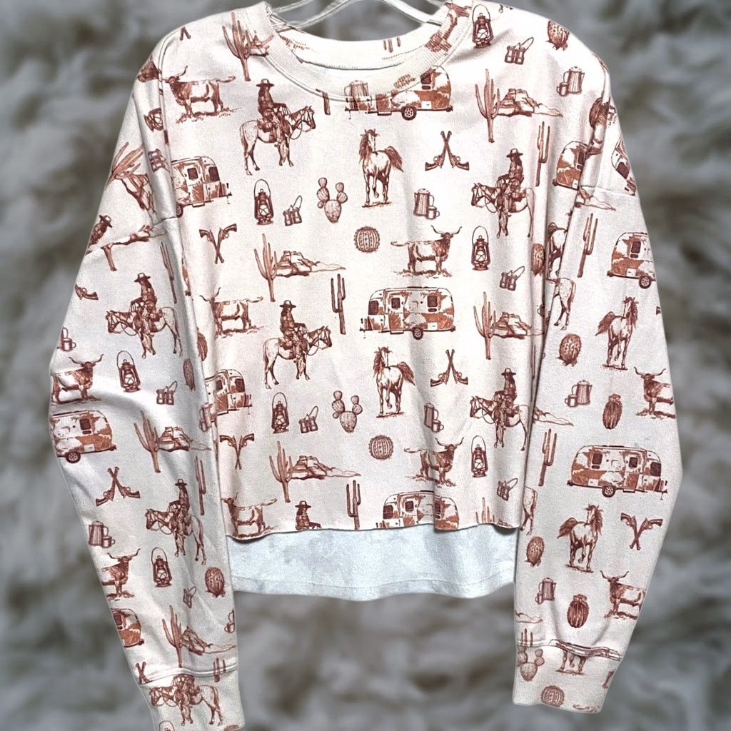 Vintage VINTAGE Range rock & roll Cropped Sweater Womens L Cowgirl Western Desert Horses Shirt Women Cropped Western Cowboys Mens Womens Size L / US 10 / IT 46 - 1 Thumbnail