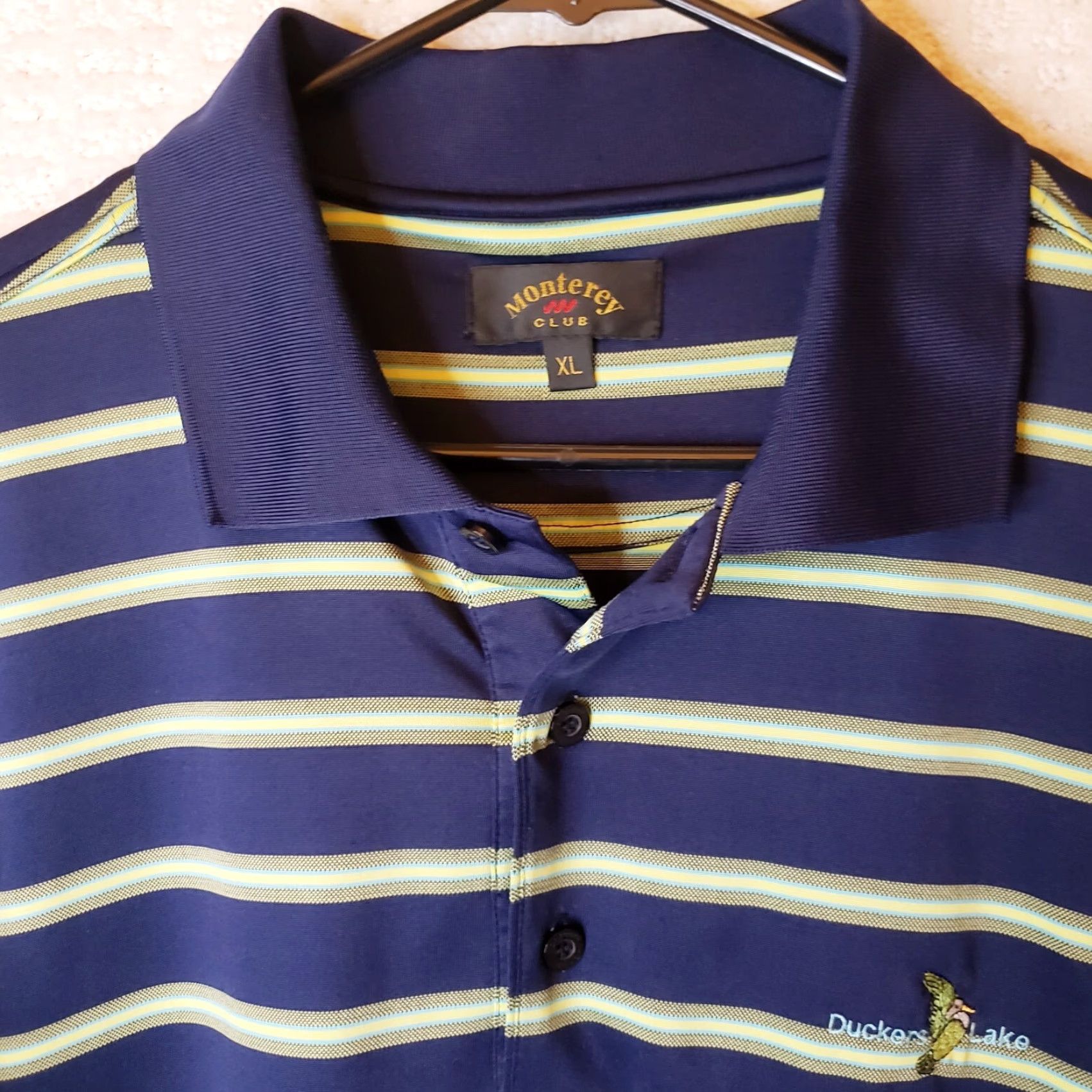 Vintage Monterey Club Polo Shirt Mens XL Blue Chartreuse Stripe Duckers Lake Golf Polo Shirt Size US XL / EU 56 / 4 - 4 Thumbnail