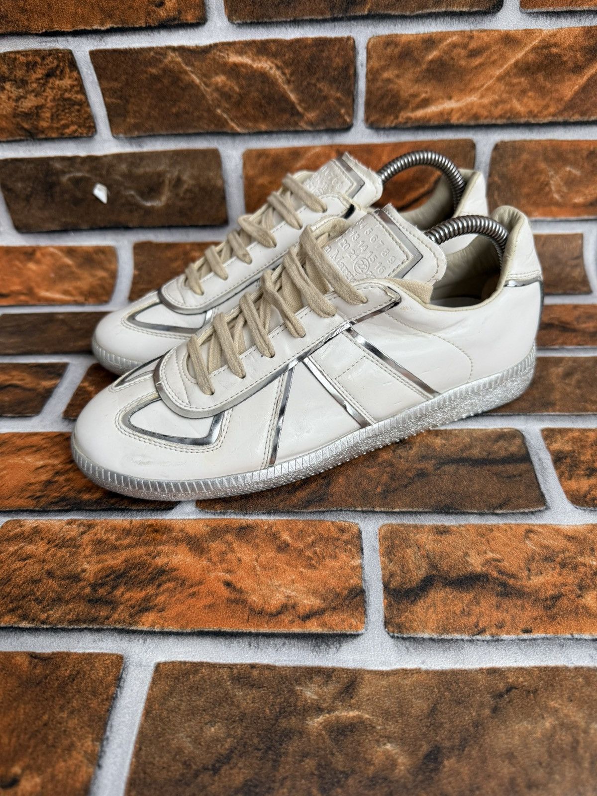 Maison Margiela ❤️Gats replica silver metal trim sneakers Size US 5 / EU 37 - 1 Thumbnail