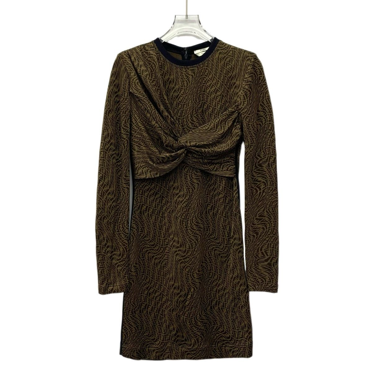 Fendi Fendi Brown All-over Logo Jacquard Long Sleeve Dress K26WX Size S / US 4 / IT 40 - 1 Thumbnail