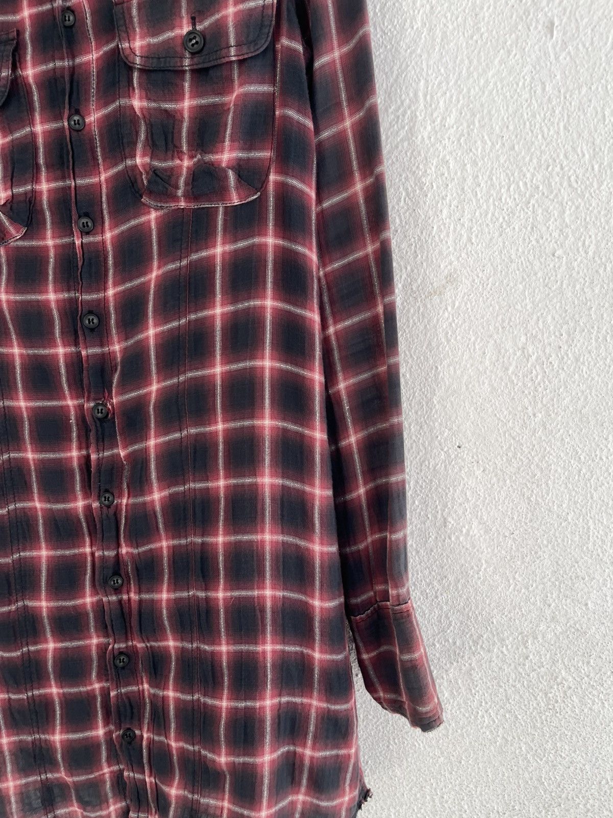 Le Grande Bleu (L.G.B.) LGB Shadow Distressed Plaid Tartan Long Flannel I6W9 Size US M / EU 48-50 / 2 - 5 Thumbnail