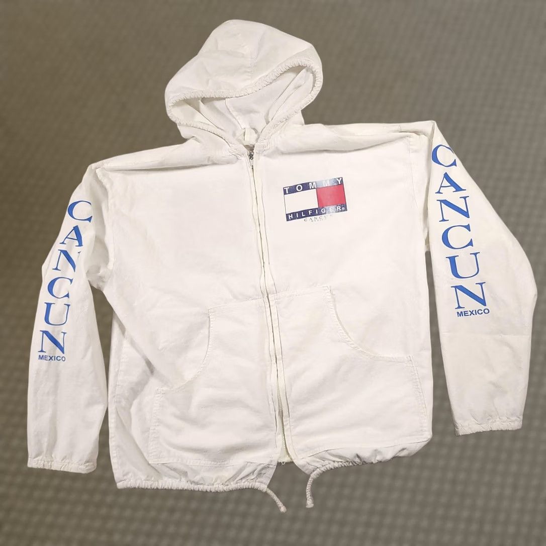 Tommy Hilfiger Tommy Hilfiger Jacket Mens L White Cancun Mexico Full Zip Hoodie Spell Out Windbreaker Light Weight Pockets Logo Zipper Size US L / EU 52-54 / 3 - 1 Thumbnail