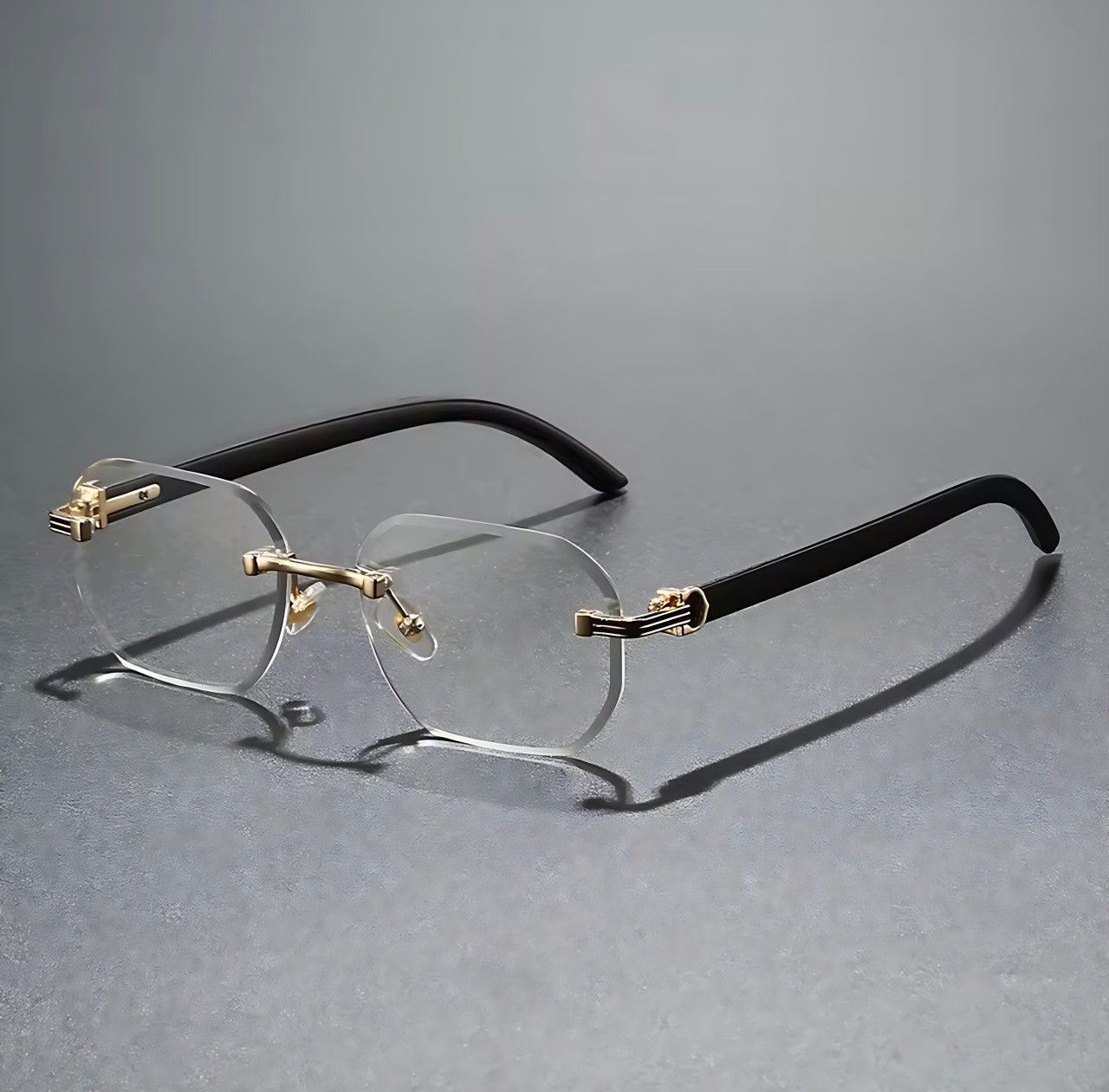 Other Rimless Square Sunglasses Gold Metal Frame Black Temples Size ONE SIZE - 1 Thumbnail