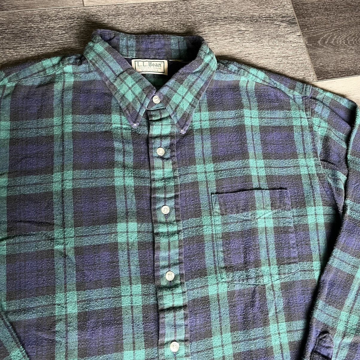L.L. Bean Vintage 90s L.L. Bean Green/Blue Plaid Flannel Button Shirt Size US XL / EU 56 / 4 - 4 Thumbnail