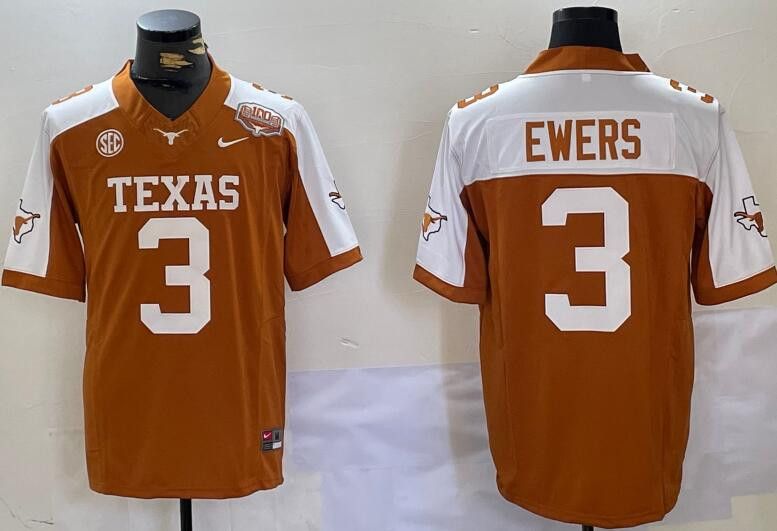Other Mens NCAA Texas Longhorns 3 Quinn Ewers Orange Jersey Size US M / EU 48-50 / 2 - 3 Thumbnail