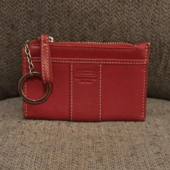 Coach Coach Red Leather Zip Card Case Wallet w/ Key Ring Size ONE SIZE - 1 Thumbnail