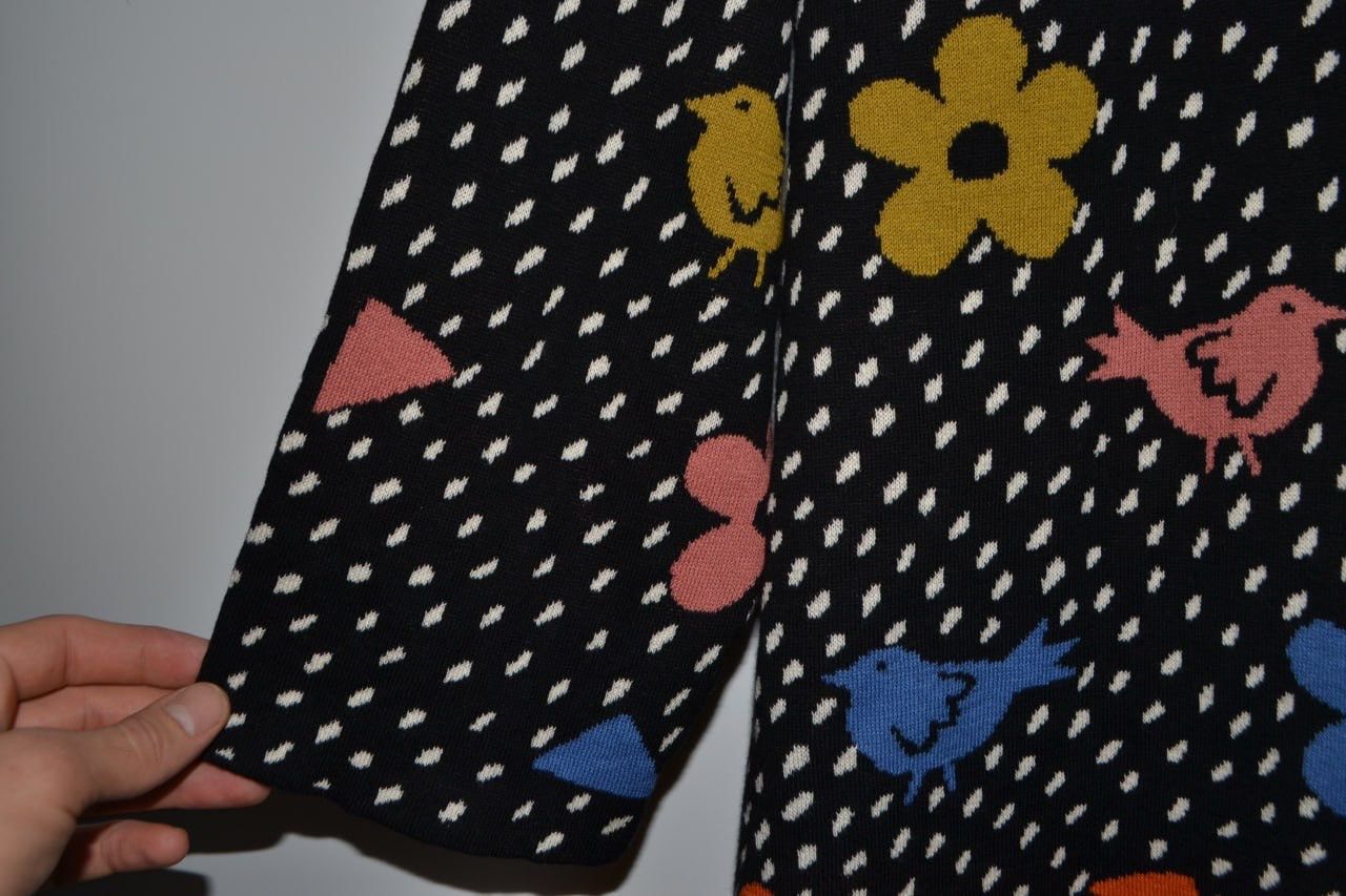 Designer × Desigual Gudrun Sjoden Black White Colorful Bird Pullover Sweater Size L / US 10 / IT 46 - 5 Thumbnail