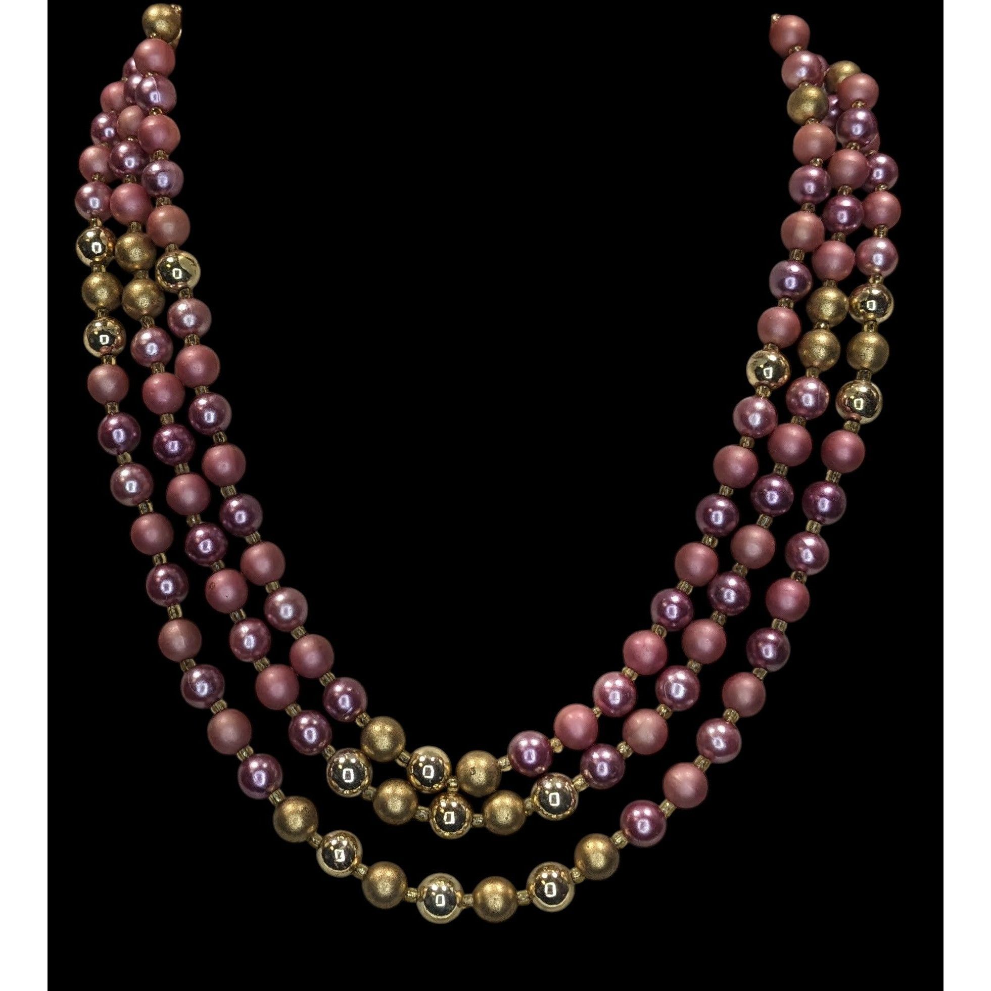 Other Vintage 3-Strand Rose & Gold Beaded Necklace Japan Size ONE SIZE - 1 Thumbnail