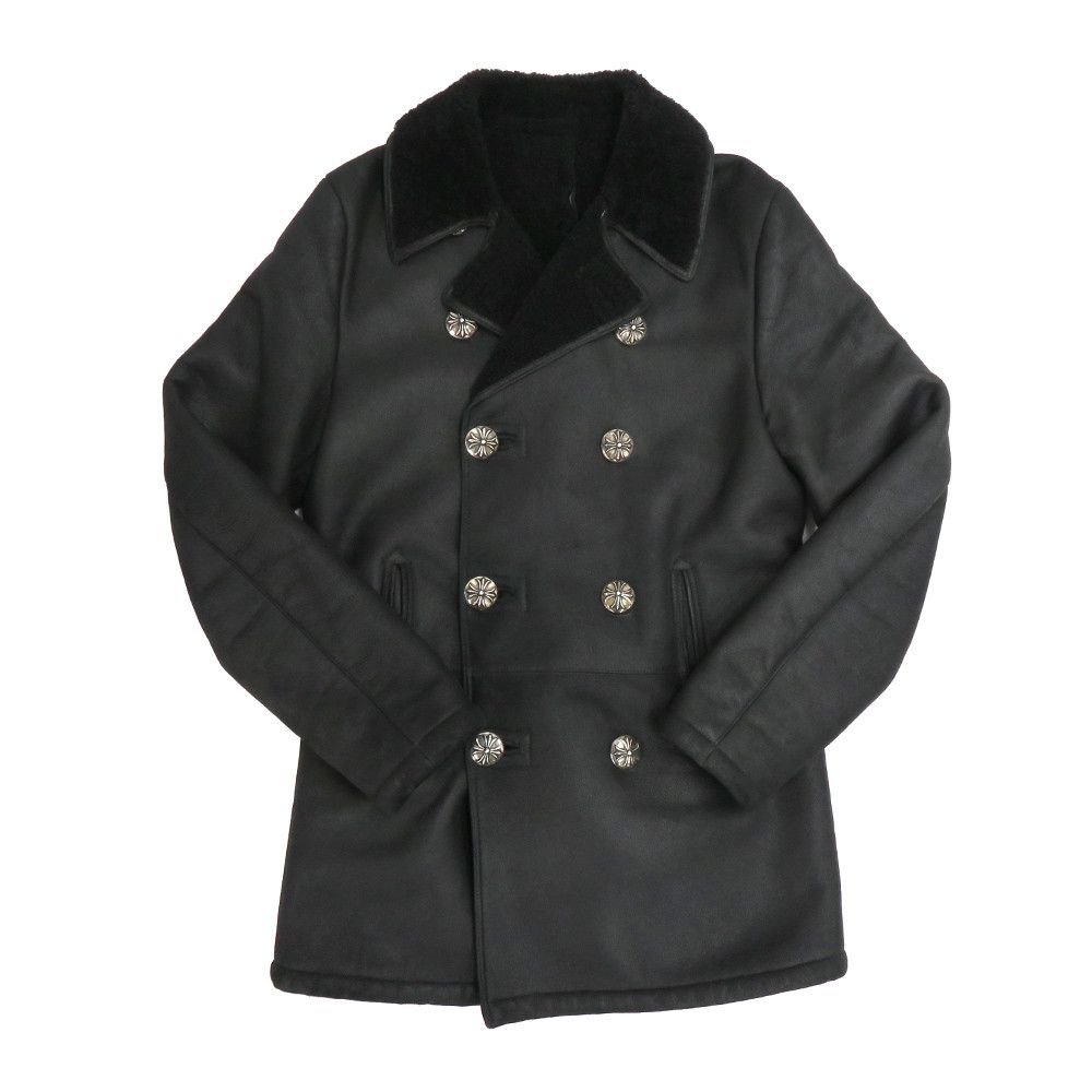 image of Chrome Hearts Shearling Peacoat in Black, Men's (Size Small)
