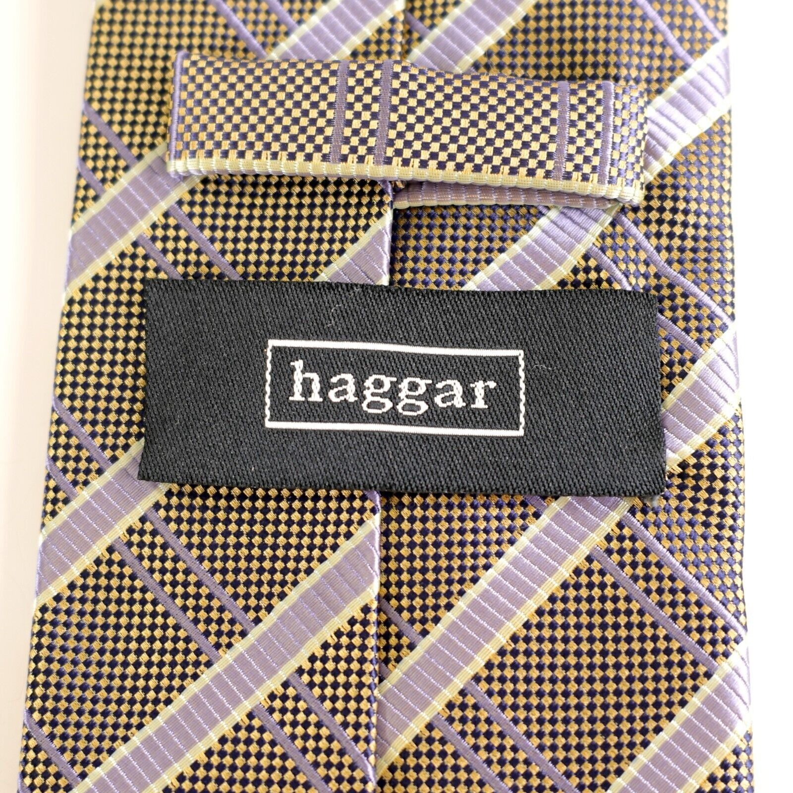 Haggar Haggar Black Gold Check Purple Striped Woven Polyester Tie Size ONE SIZE - 5 Thumbnail