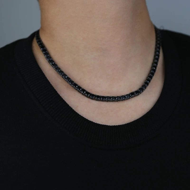 Jewelry Black Cubic 5mm Stone Link Necklace Size ONE SIZE - 2 Thumbnail