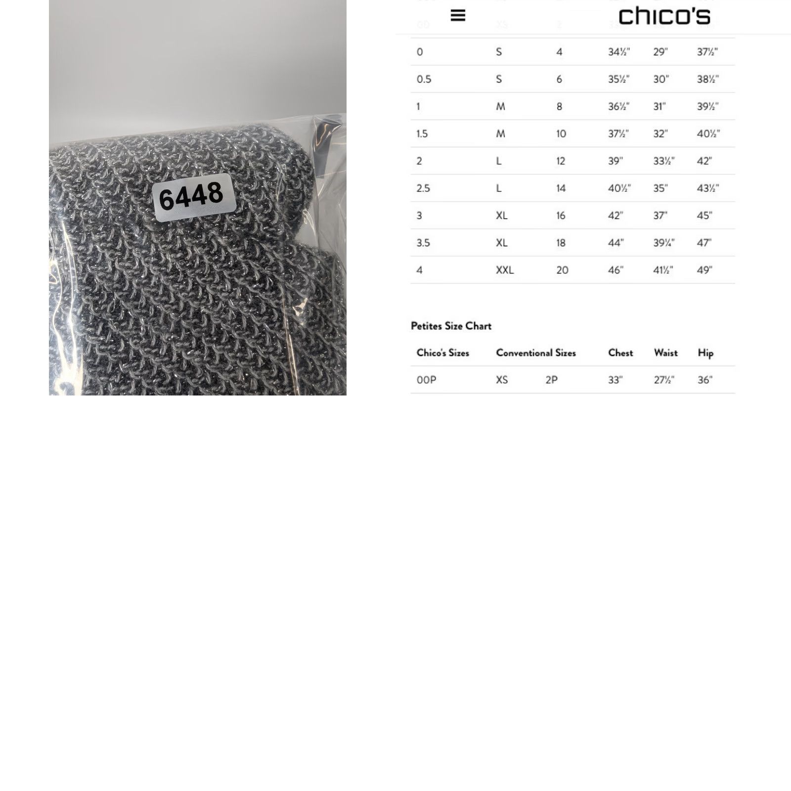 Vintage Chico's Cardigan Women Regular Open Front Knit 3/4 Sleeve Gray Cotton Acrylic Metallic Nylon Size XS / US 0-2 / IT 36-38 - 9 Thumbnail