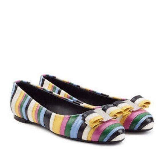 Salvatore Ferragamo Salvatore Ferragamo Varina Rainbow Stripe Flats Bow Logo Size US 8 / IT 38 - 2 Thumbnail