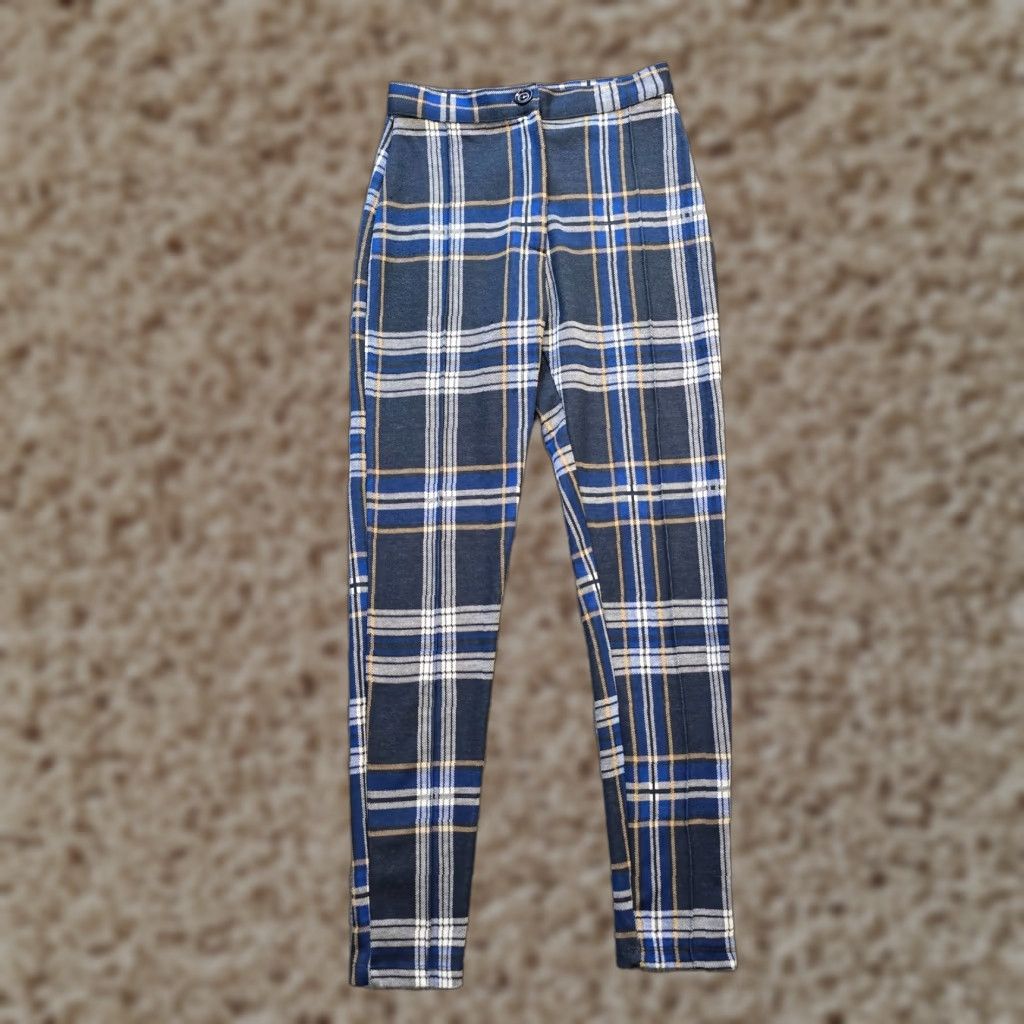 Free People Free People Pants Womens Size 2 Blue Plaid Carnaby Skinny Flat Front Casual Size 26" / US 2 / IT 38 - 1 Thumbnail