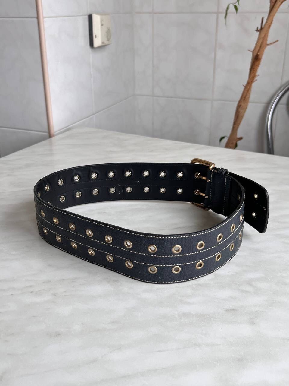 Max Mara × Vintage Max Mara Vintage Black Leather Big Belt Italian Punk Rock Size ONE SIZE - 5 Thumbnail