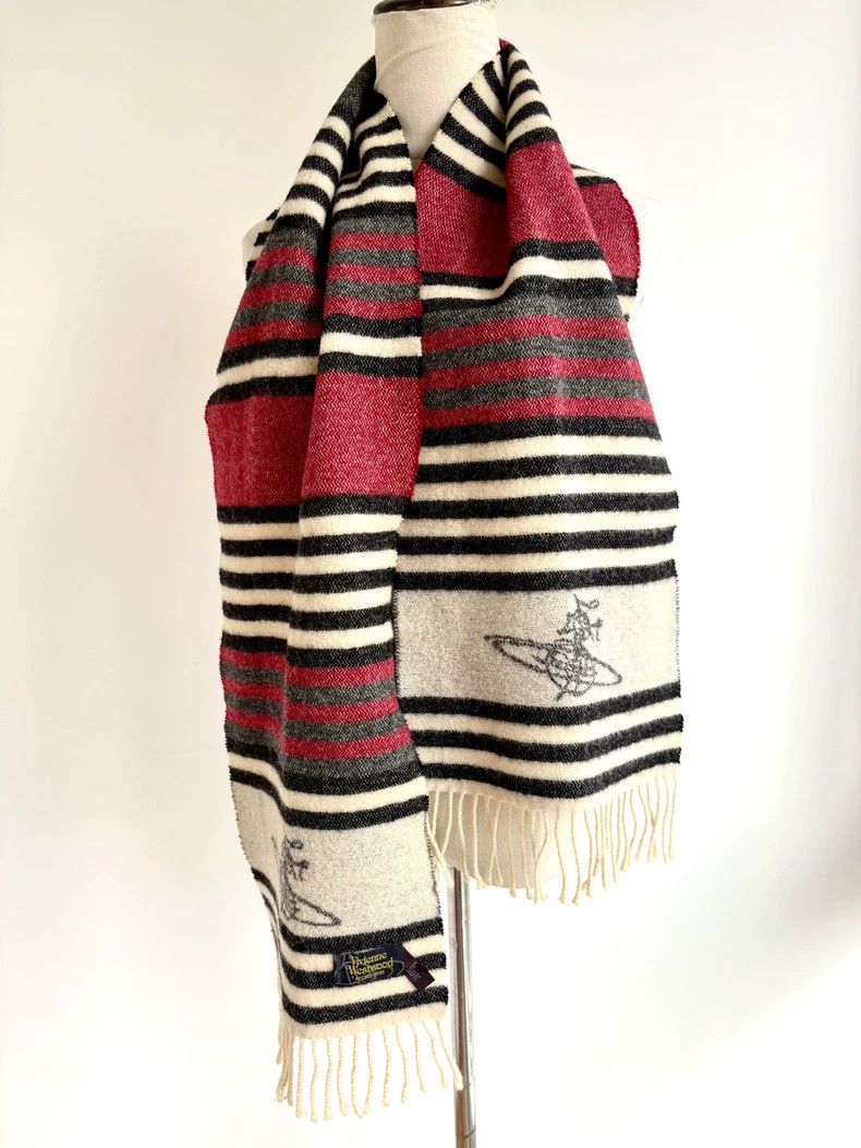 Vivienne Westwood Vivienne Westwood Red and gray striped Saturn wool scarf Size ONE SIZE - 5 Thumbnail