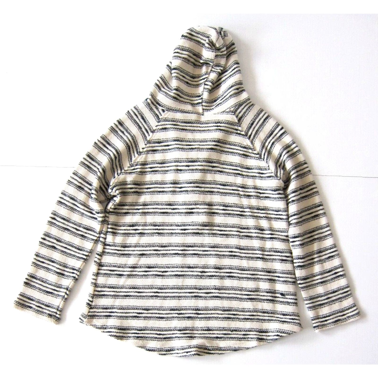 Vintage NWT Doe & Rae Ivory Black Stripe Cotton Knit Lace Up Hooded Sweater Small Size S / US 4 / IT 40 - 2 Thumbnail