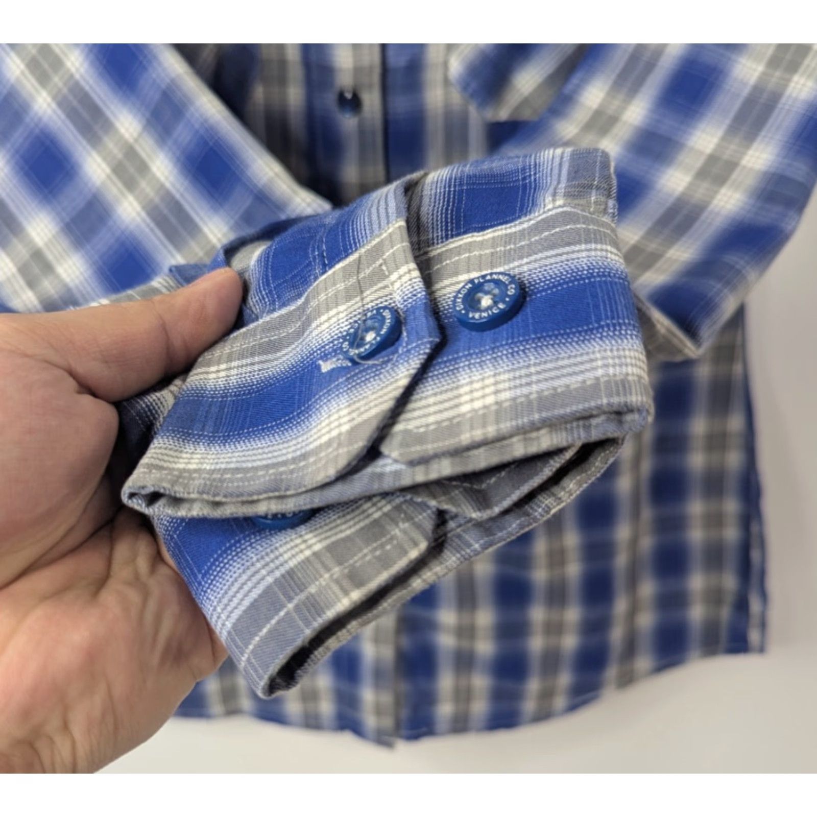 CO Dixxon Shirt Women's S Blue Button-Up Plaid Bamboo Satin Pearl Snap Long Sleeve Size S / US 4 / IT 40 - 3 Thumbnail