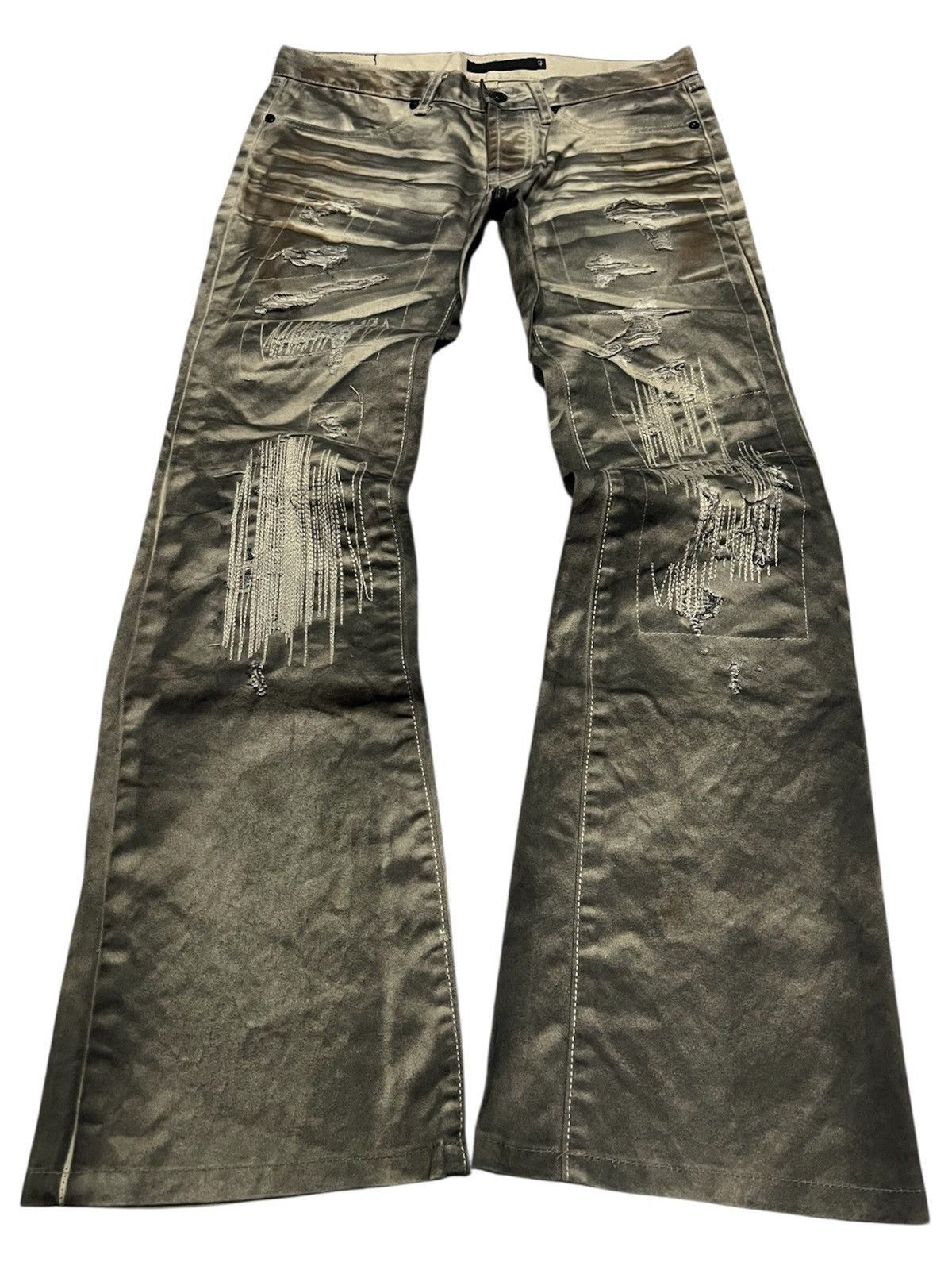 FUGA Archive Glitter Coated Flare Jeans Distressed denim × gostar