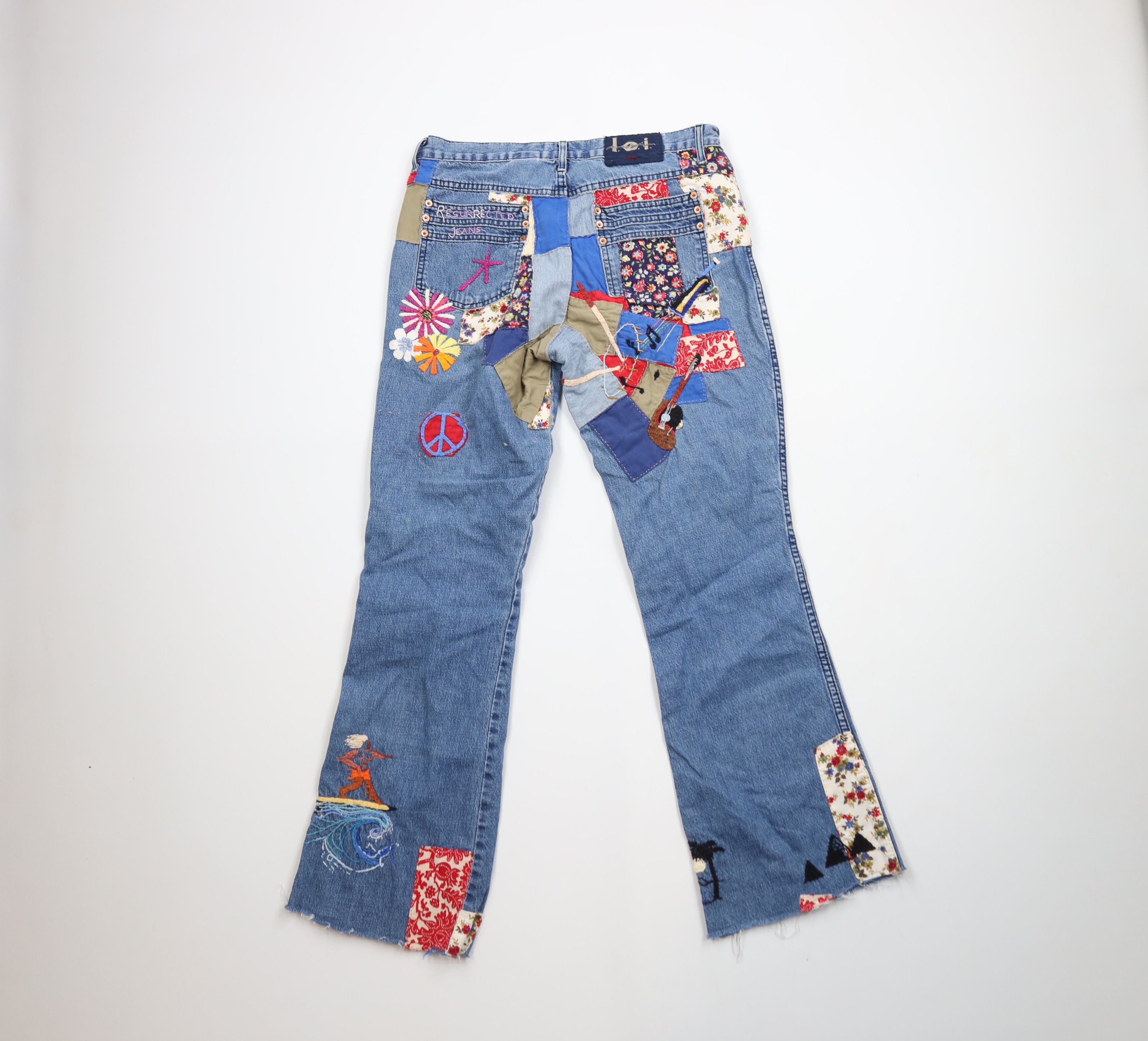 Vintage Vintage 90s Streetwear Patchwork Embroidered Flared Jeans Size 34" / US 12 / IT 48 - 12 Thumbnail