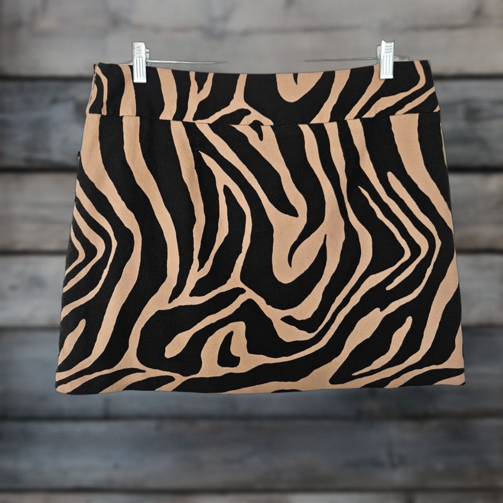 Loft VINTAGE LOFT Ann Taylor Womens Skirt 12 Black Brown Animal Print Cotton Blend Pockets A-Line Short Womens Size 34" / US 12 / IT 48 - 1 Thumbnail