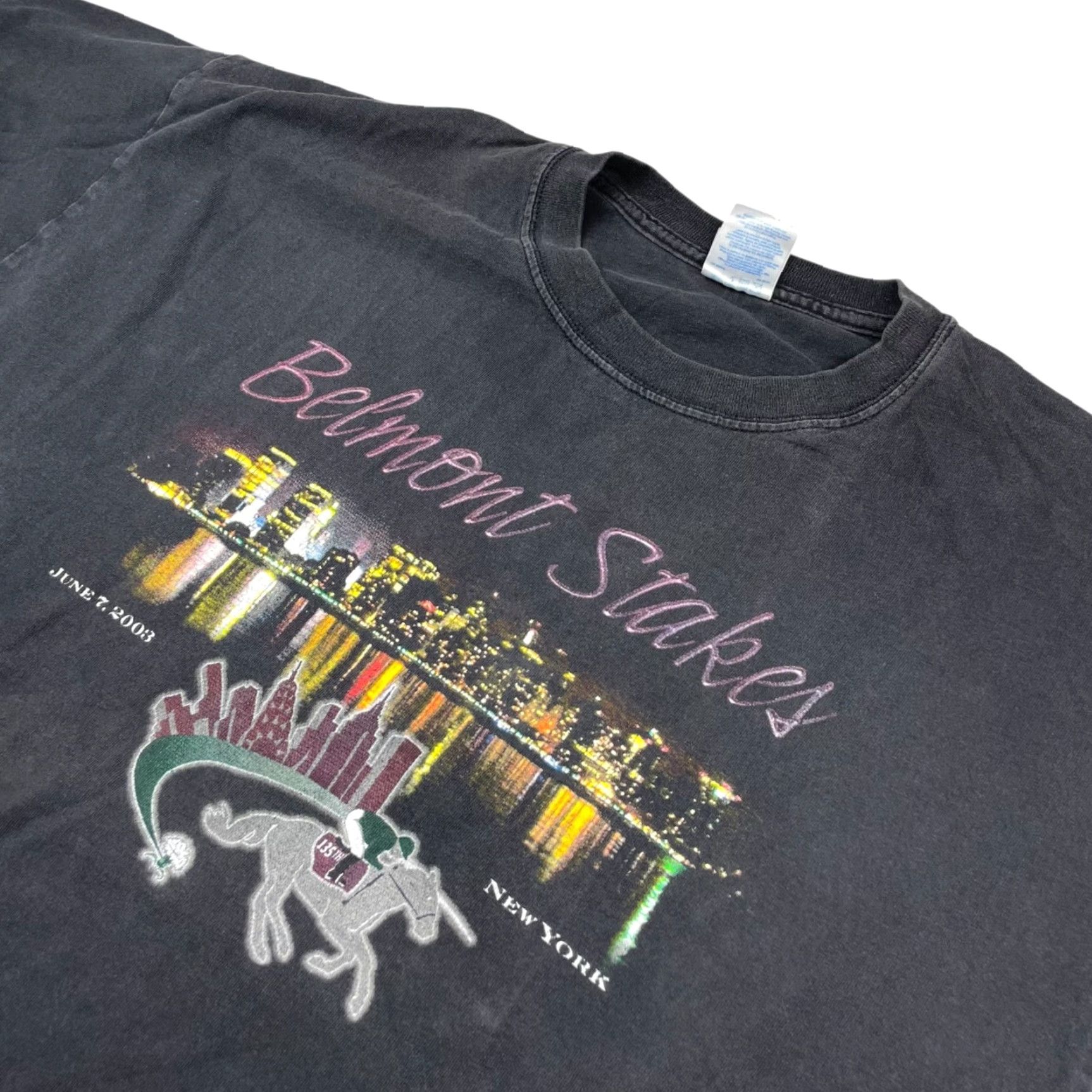 Gildan VTG Belmont Stakes T-Shirt - 100% Cotton - Short Sleeve Crew Neck - XL - Black - Gildan - Mens Size US XL / EU 56 / 4 - 2 Thumbnail