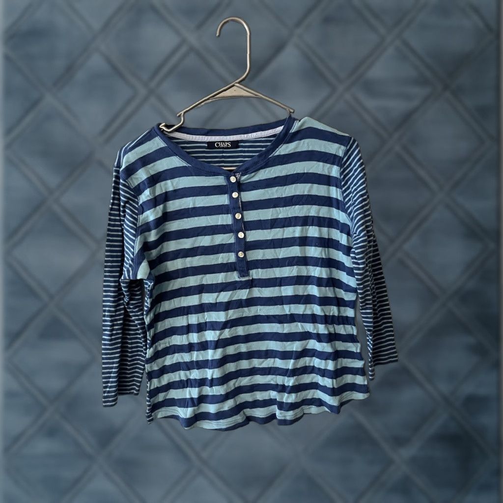 Chaps Chaps Shirt Womens Small Blue Striped 3/4 Sleeve Henley Cotton Size S / US 4 / IT 40 - 1 Thumbnail
