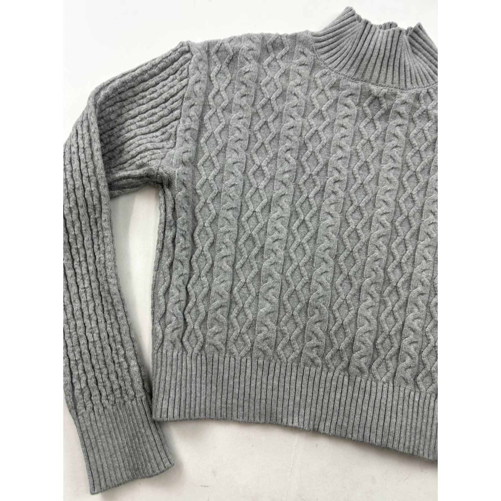 Vintage Truth by Republic Gray Sweater Womens Small Gray Cable Knit Mock Neck Pullover Size S / US 4 / IT 40 - 3 Thumbnail