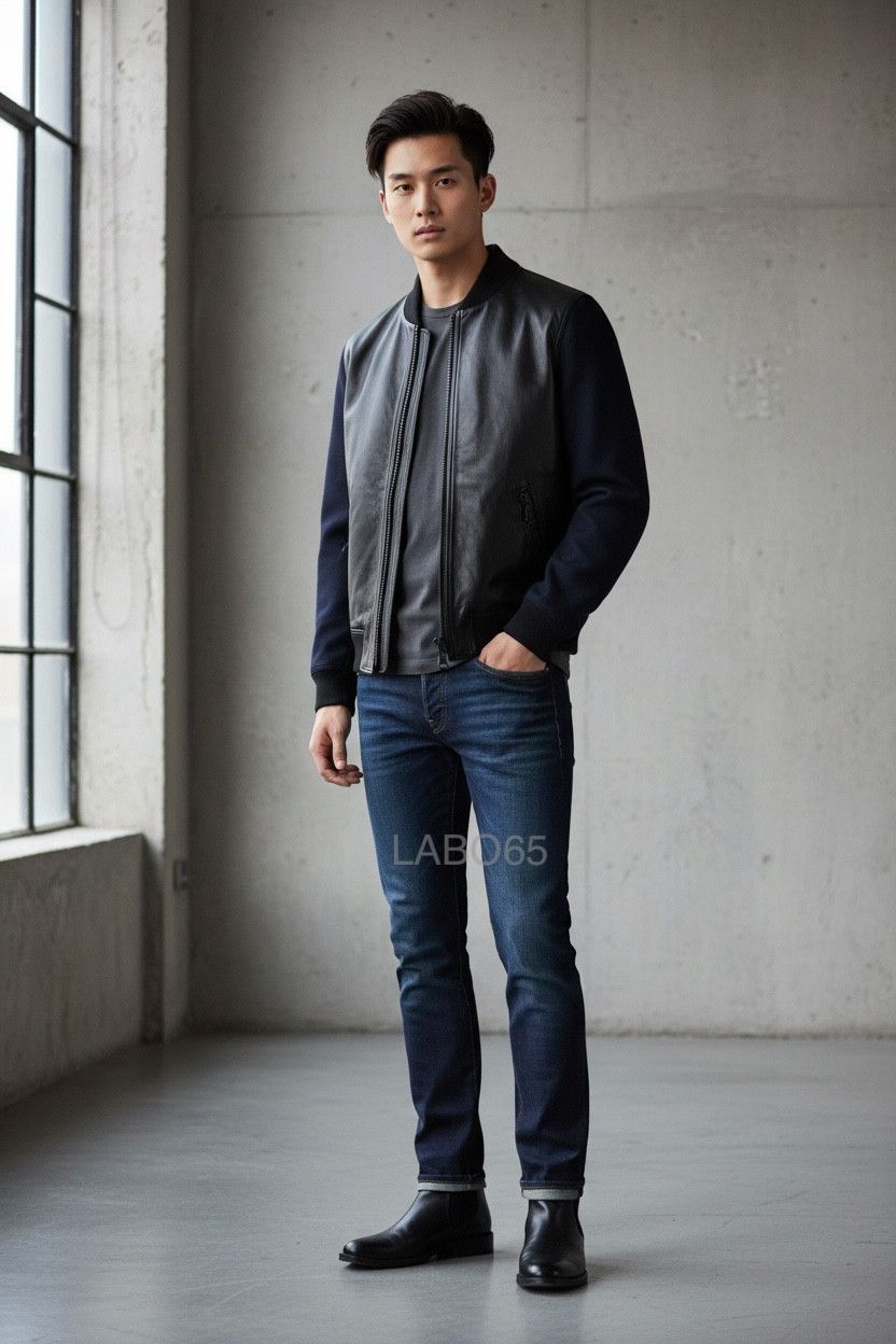 Valentino VALENTINO » Leather & Wool Bomber Jacket // Black+Navy Size US S / EU 44-46 / 1 - 1 Thumbnail