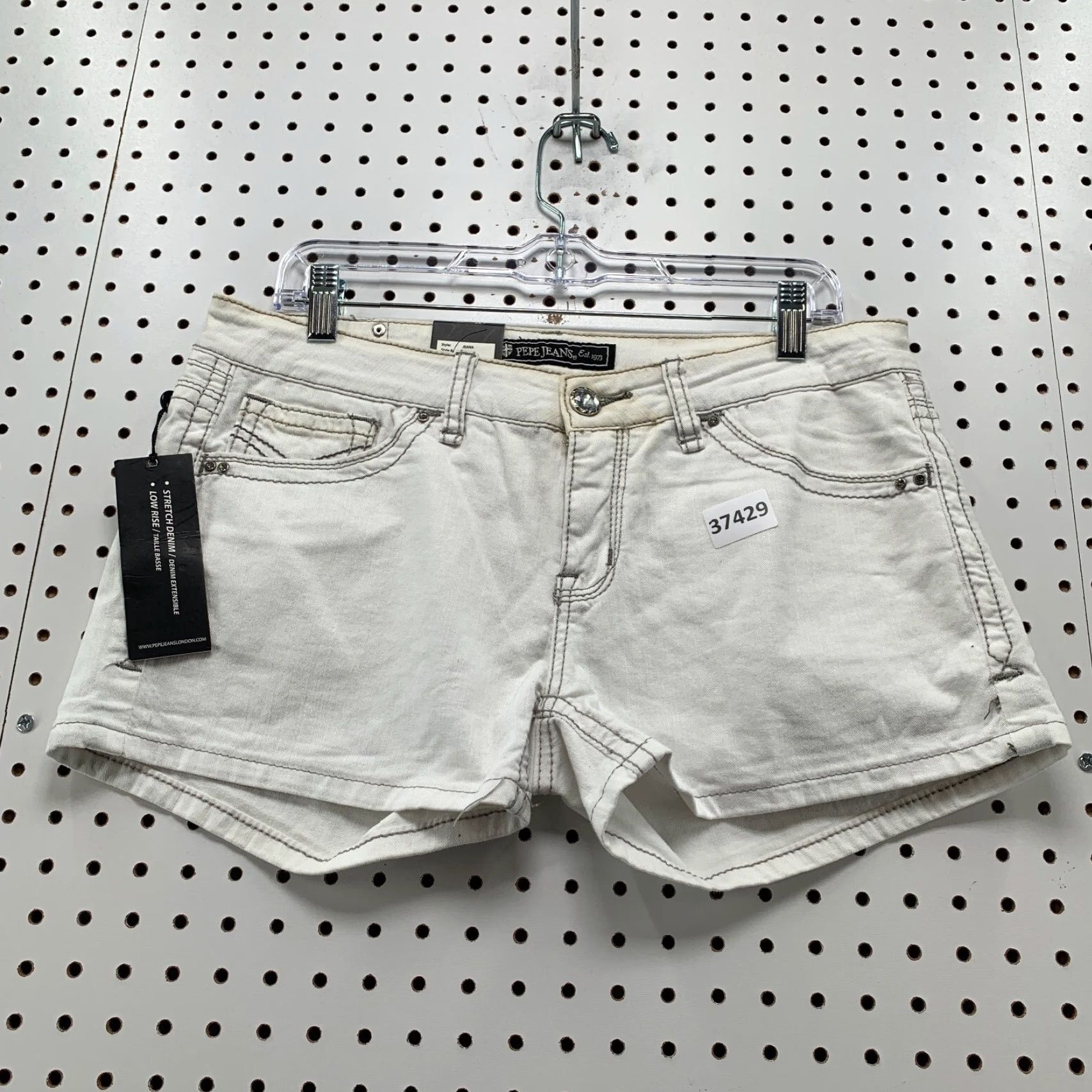 Pepe Jeans VINTAGE Pepe Jeans Denim Shorts Womens 34x3 White Embellished Pockets Y2K NEW Size 24" / US 00 / IT 34 - 5 Thumbnail