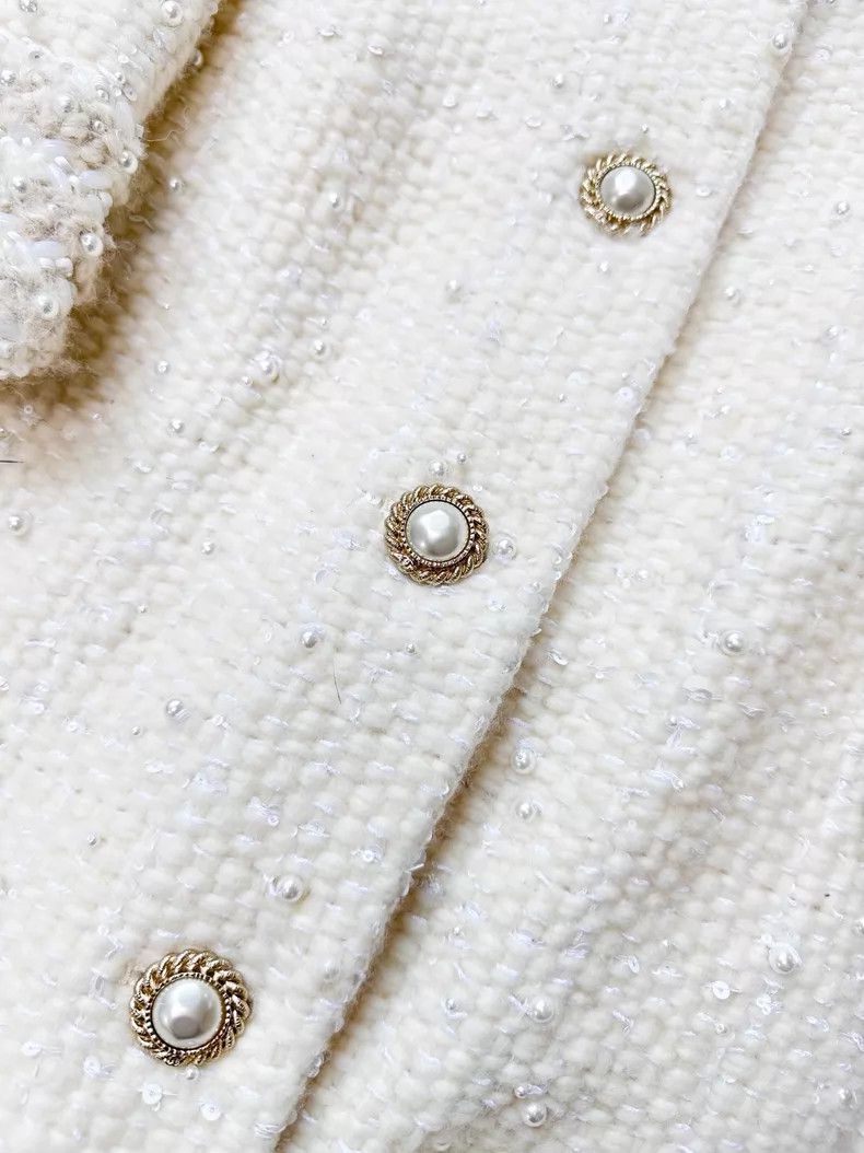 Chanel Chanel Beige heavy industry wool stud beaded sequin dress Size XXS / US 00 / IT 34 - 4 Thumbnail
