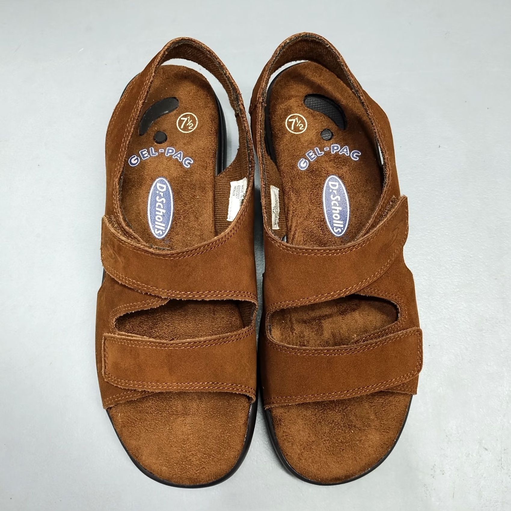 Vintage Dr. Scholl's Holly Sandals Womens Size 7.5 Brown Leather Upper Gel Pac Hook & Loop Size US 8 / IT 38 - 6 Thumbnail