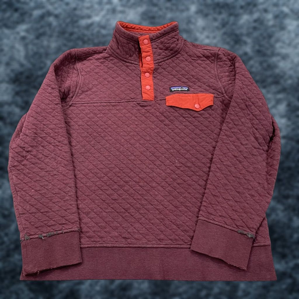 Patagonia Jacket Womens Small Purple Red Quilted Snap T Pullover Organic Cotton