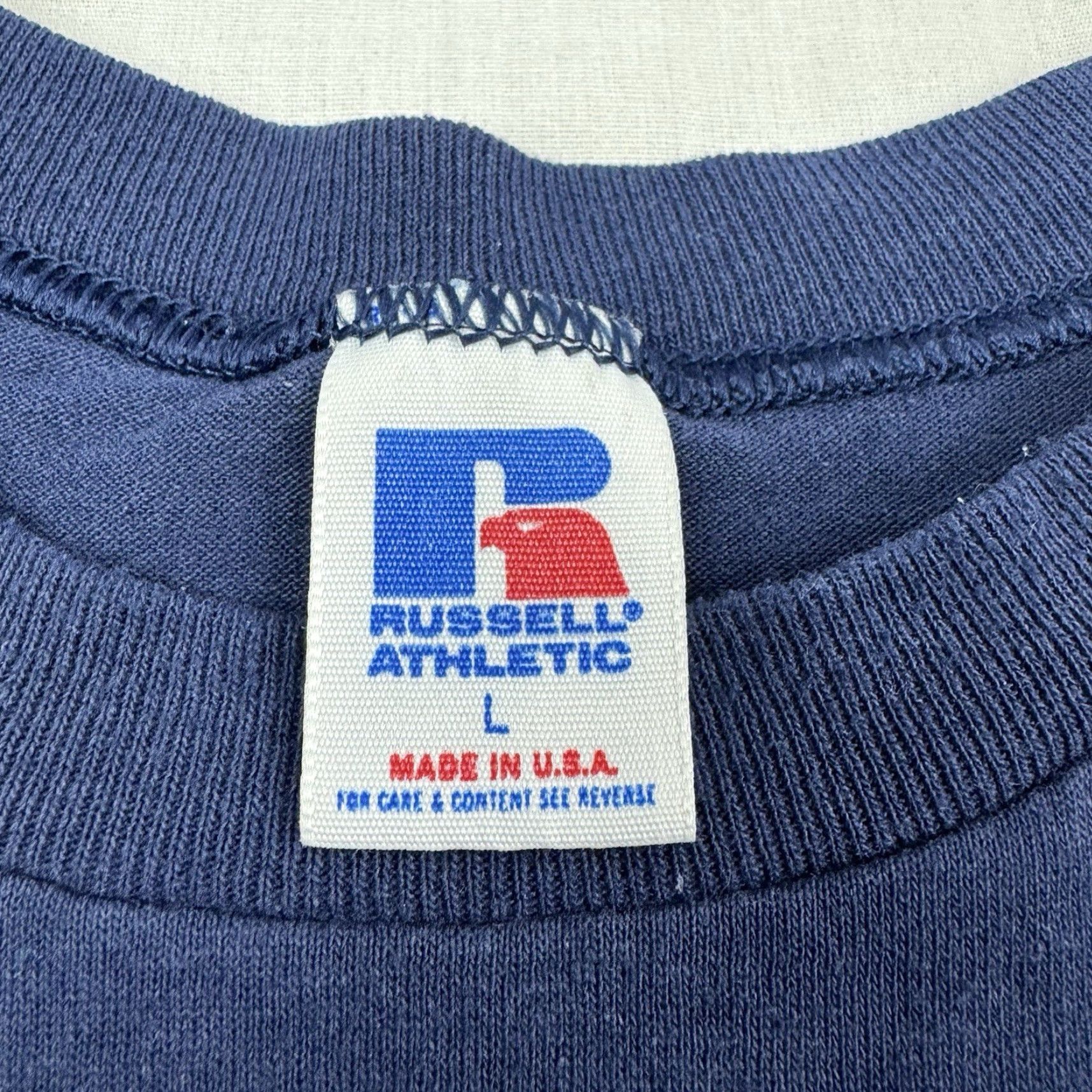 Russell Athletic VINTAGE Russell Athletic Long Sleeve T-Shirt Adult Large Blue Grunge 90s Mens Size US L / EU 52-54 / 3 - 3 Thumbnail