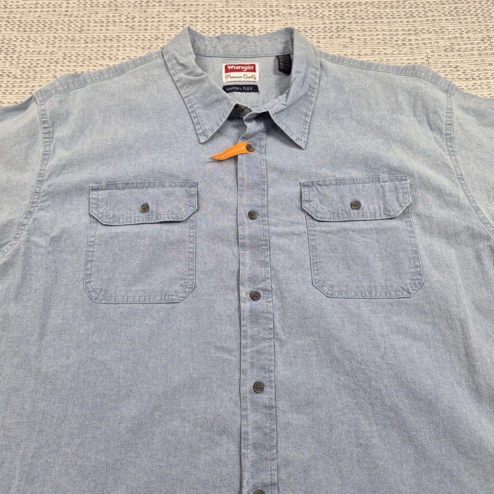 Wrangler Wrangler Button-Up Shirt Mens 3XL Blue Chambray Short Sleeve Relaxed Fit Size US XXL / EU 58 / 5 - 4 Thumbnail