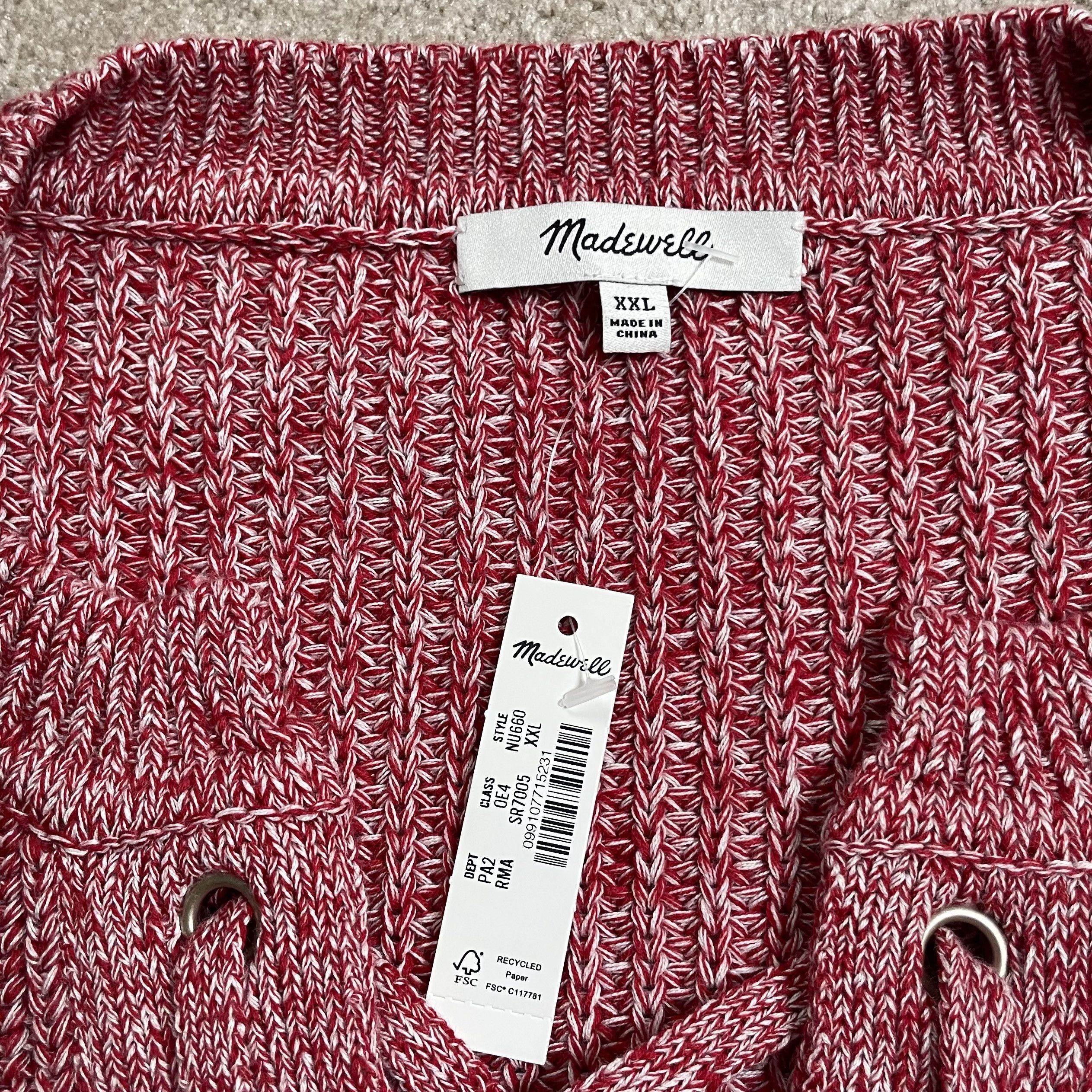 Madewell New Madewell Marled Cotton Ribbed Knit Lace Up Sweater NU660 Size XXL / US 16-18 / IT 52-54 - 8 Thumbnail